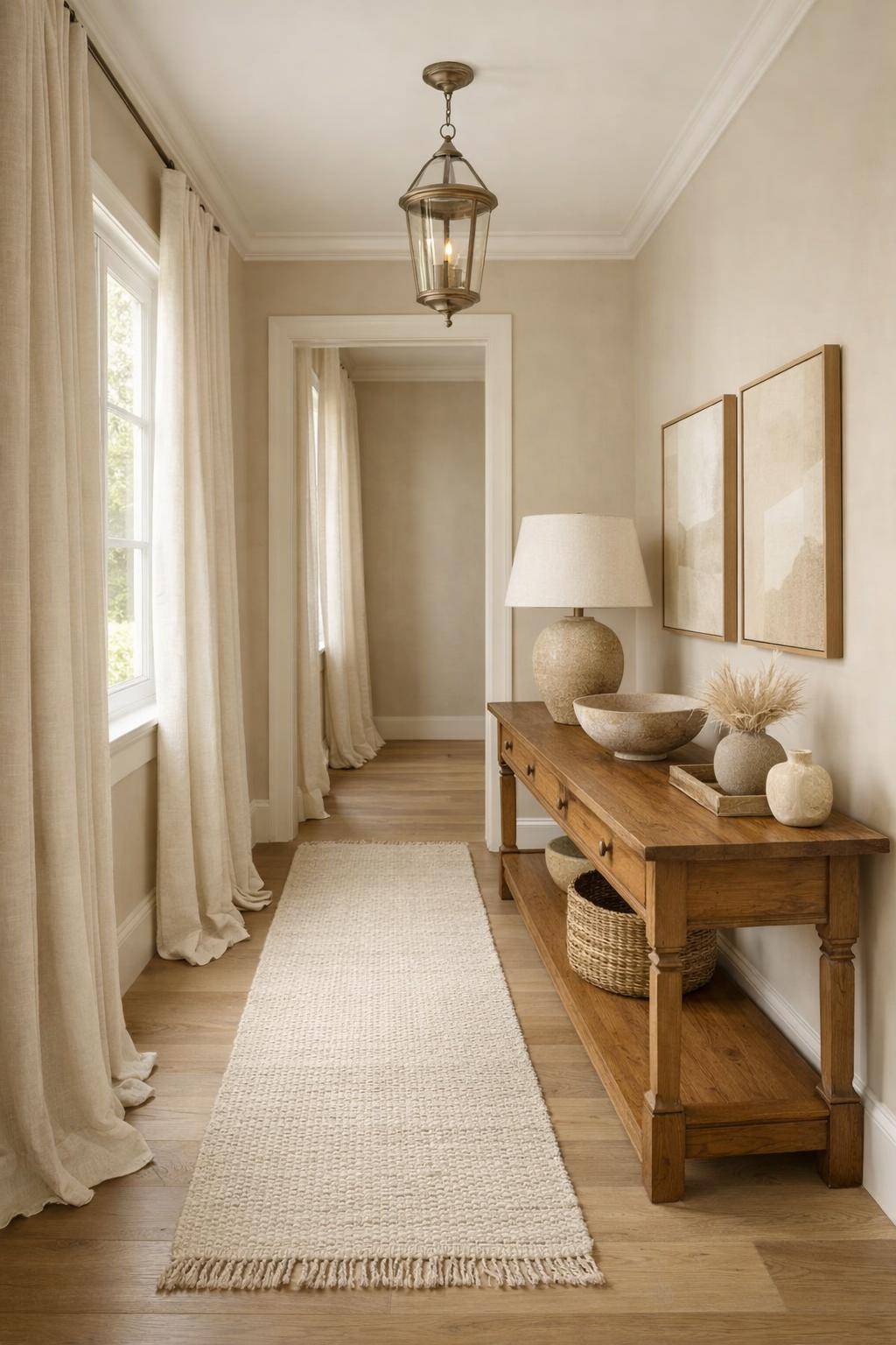 Flur in Beige gestalten- Arbeite mit Stoffen in Leinenoptik