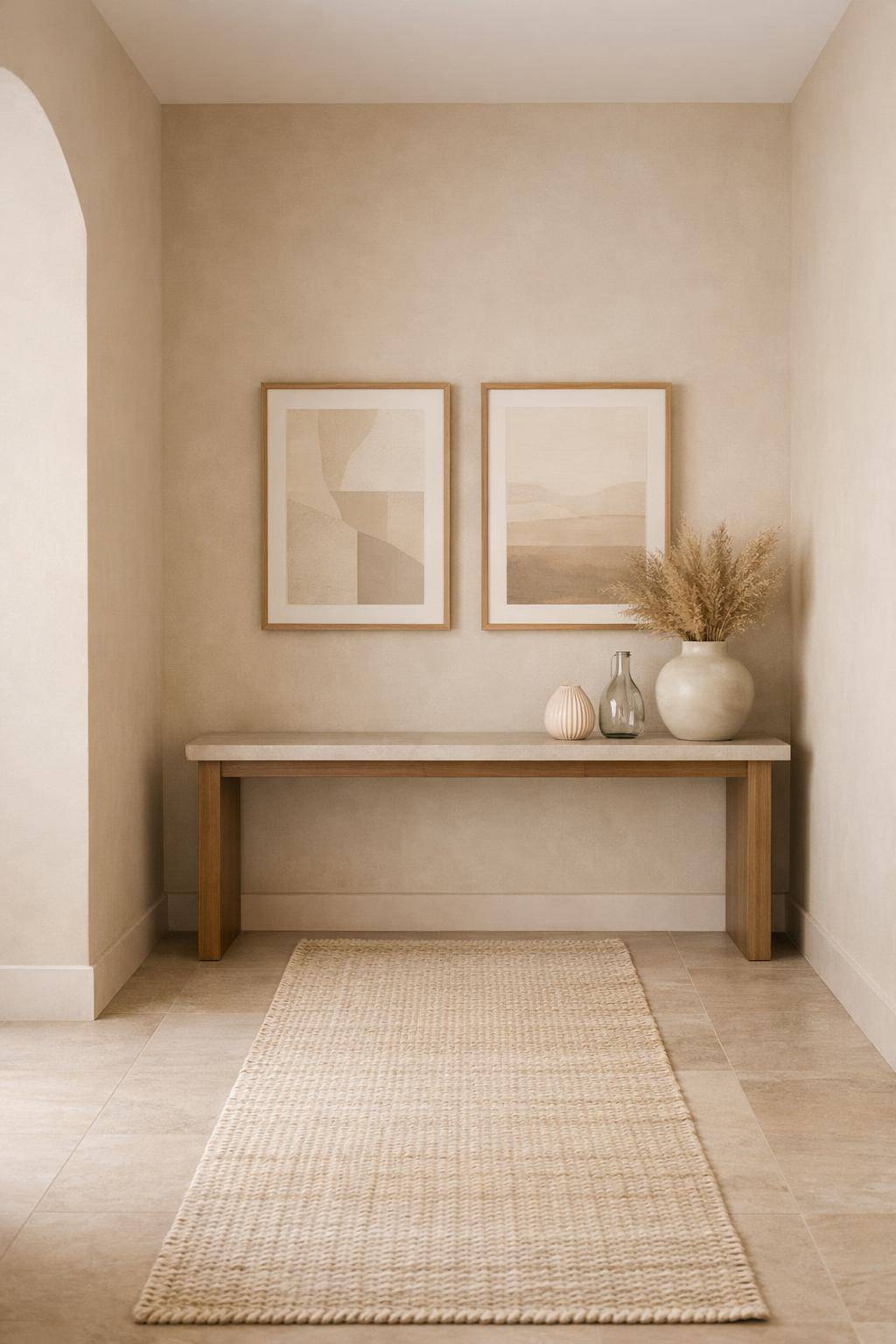 Flur in Beige gestalten- Integriere dezente Kunstwerke im Beigeton