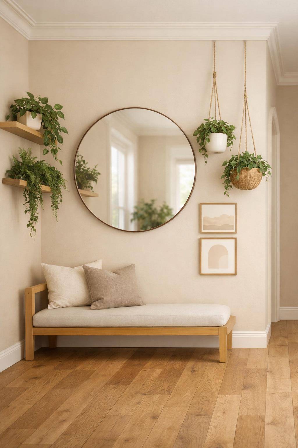 Flur in Beige gestalten- Ranke Grünpflanzen für lebendige Akzente hoch