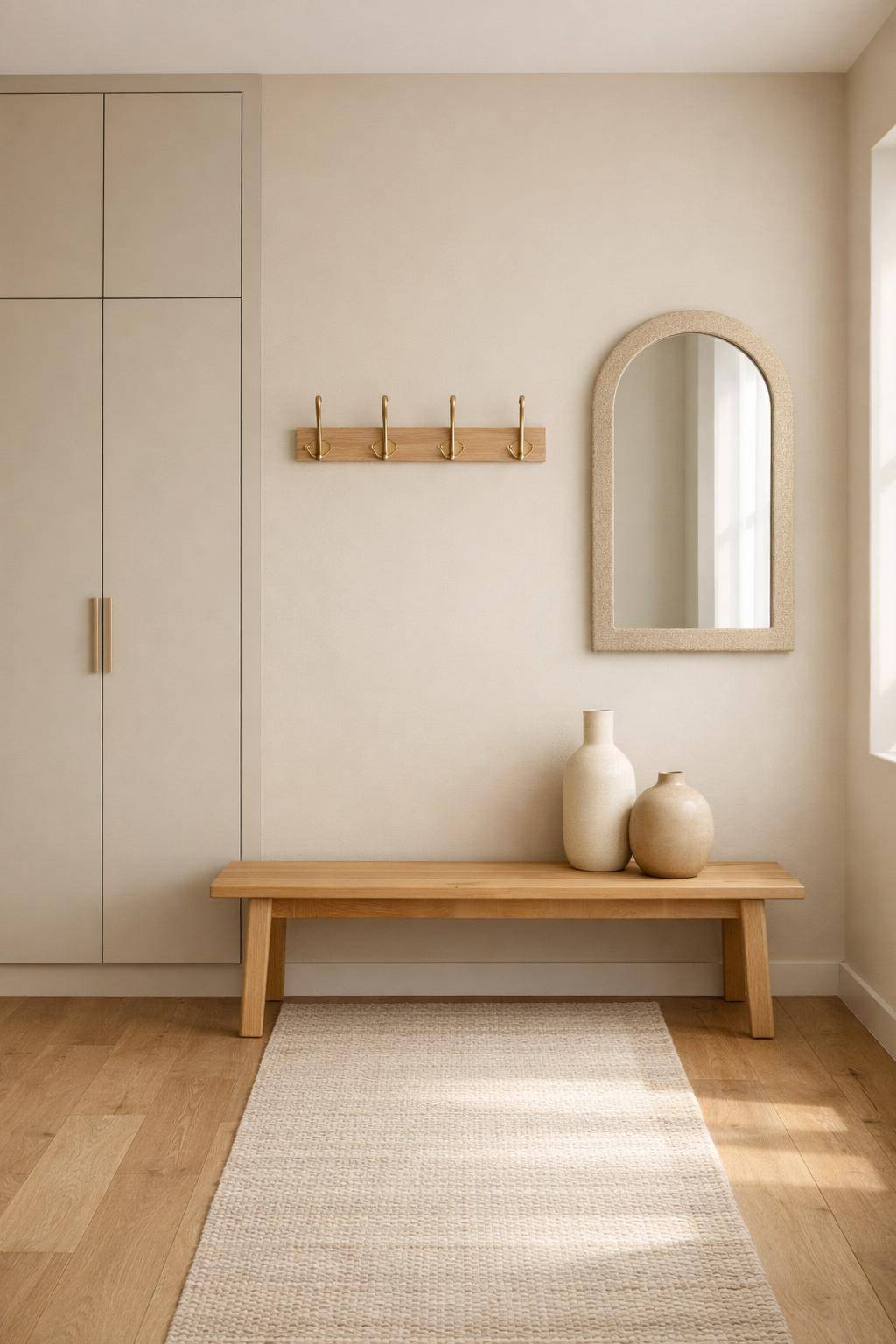 Flur in Beige gestalten- Schmücke die Garderobe mit beigen Haken