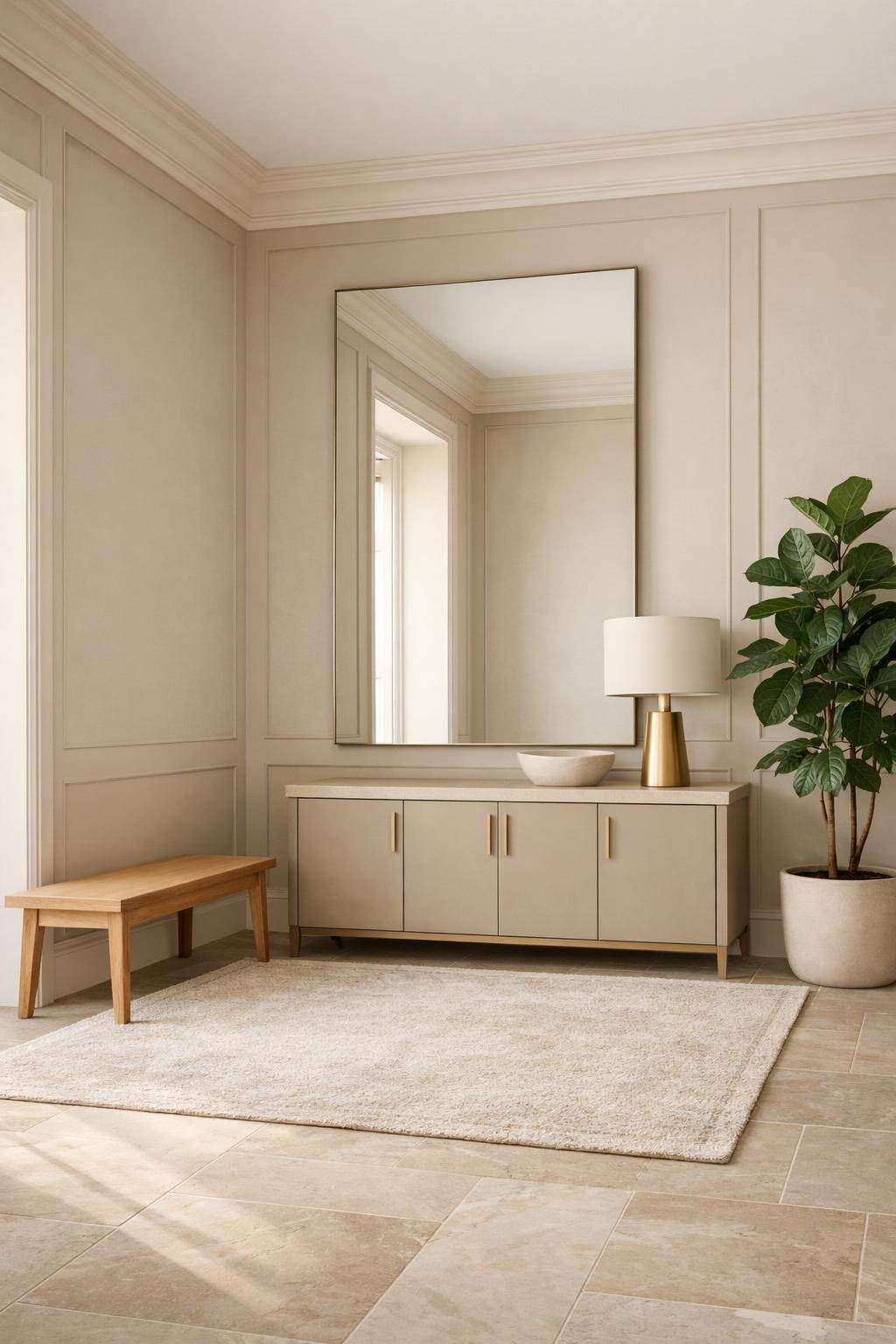 Flur in Beige gestalten- Verteile unterschiedliche Beige-Nuancen für Tiefe