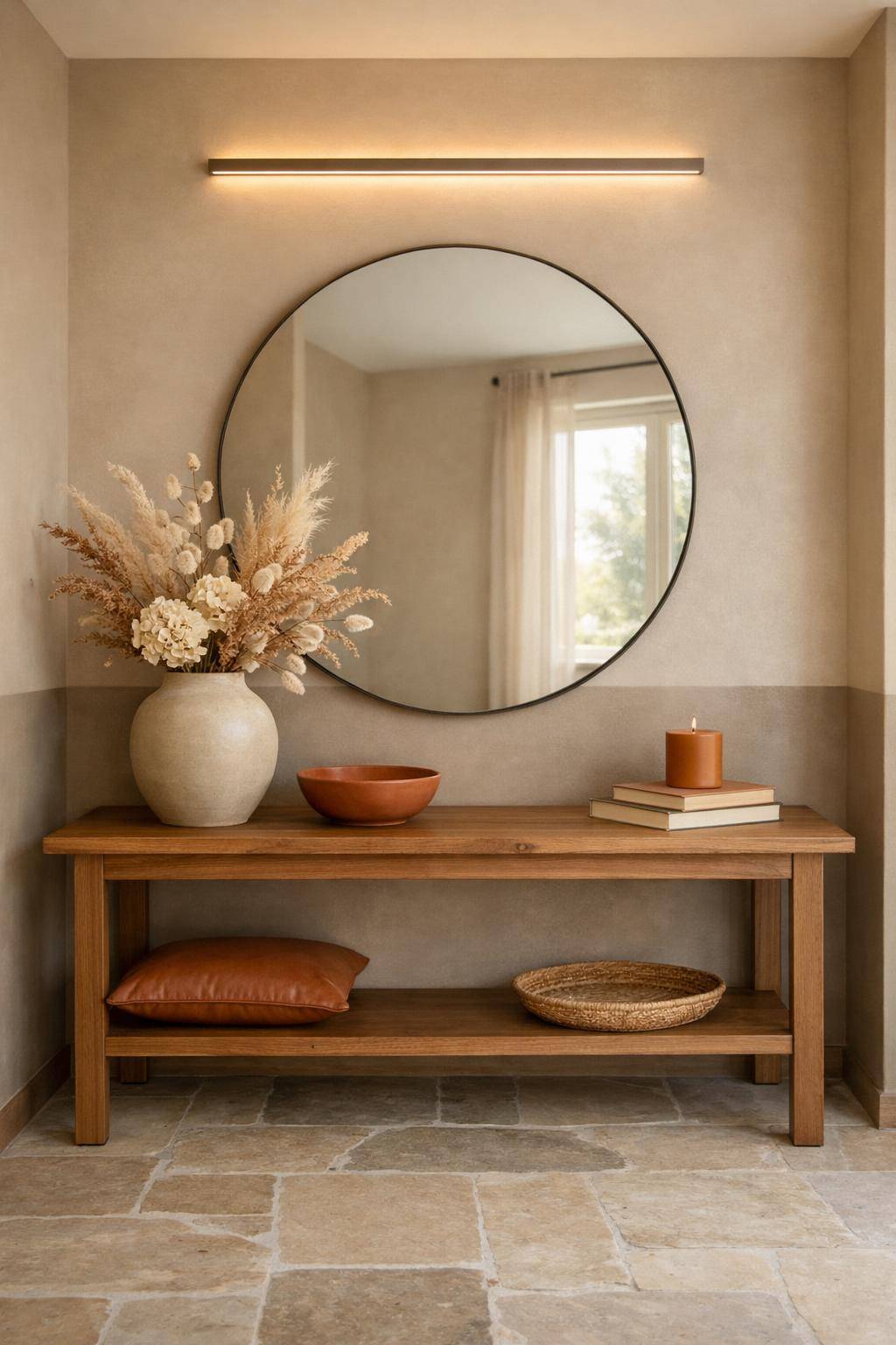 Flur in Erdtönen gestalten- Arrangiere Trockenblumen in Sandfarben-Vase