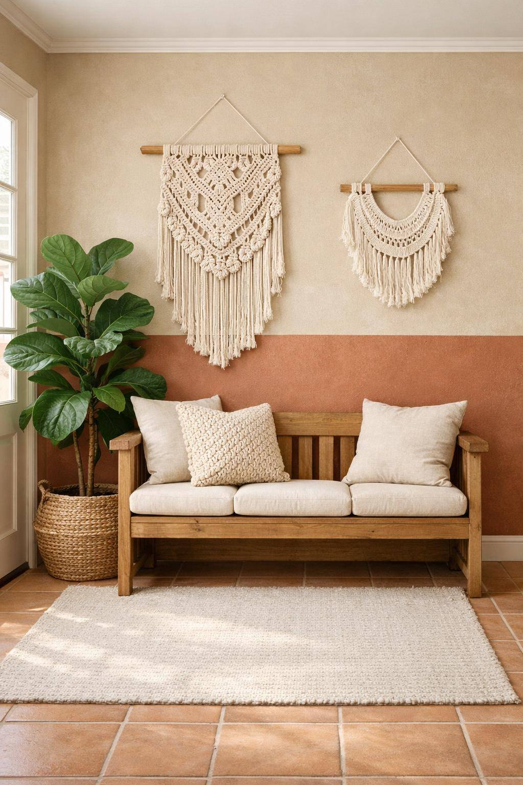 Flur in Erdtönen gestalten- Dekoriere mit Makramee-Wandbehängen in Creme