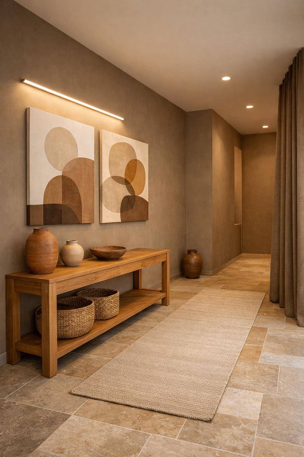 Flur in Erdtönen gestalten- Kombiniere Ton in Ton bei Textilien