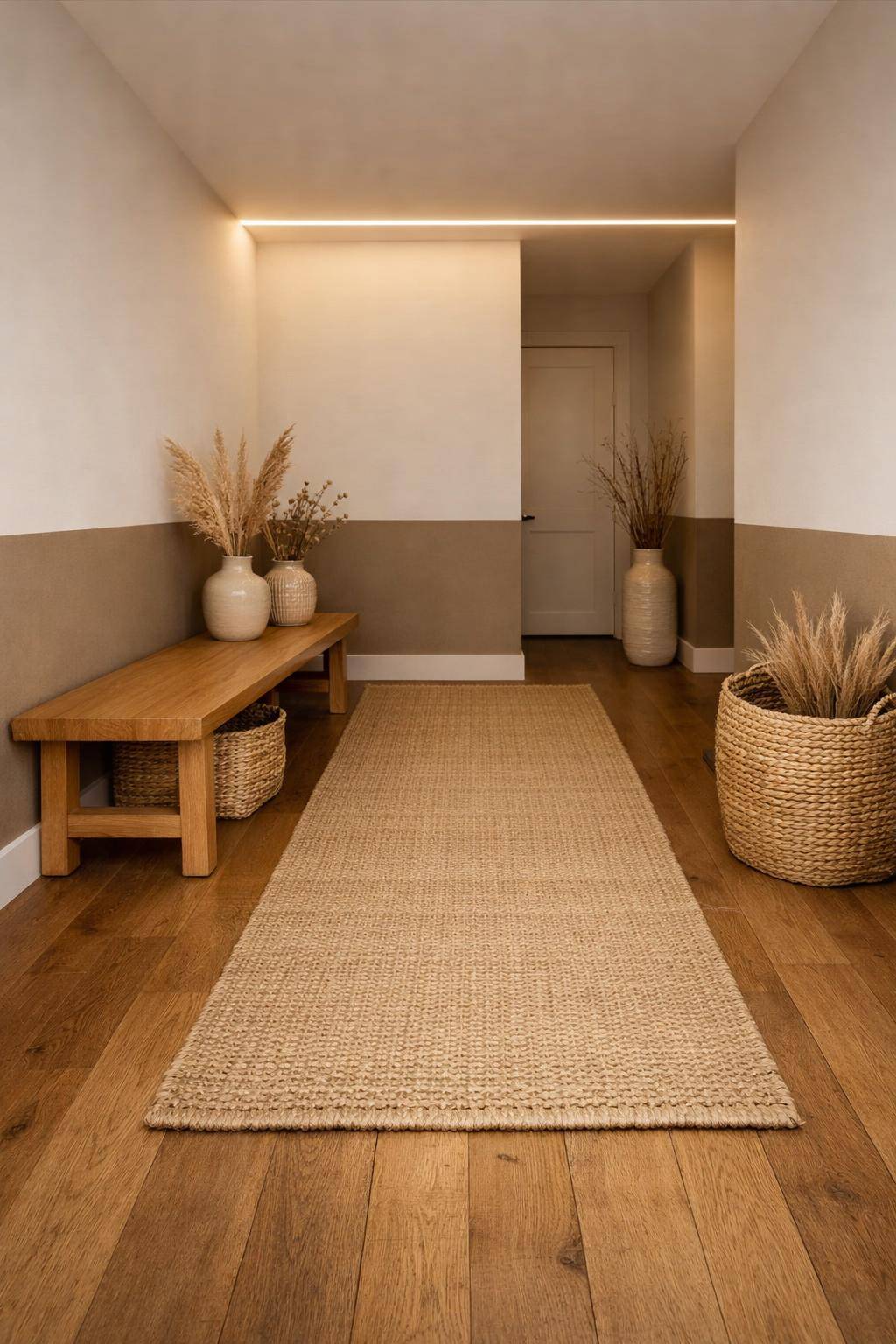 Flur in Erdtönen gestalten- Lege einen Sisal-Läufer auf den Boden