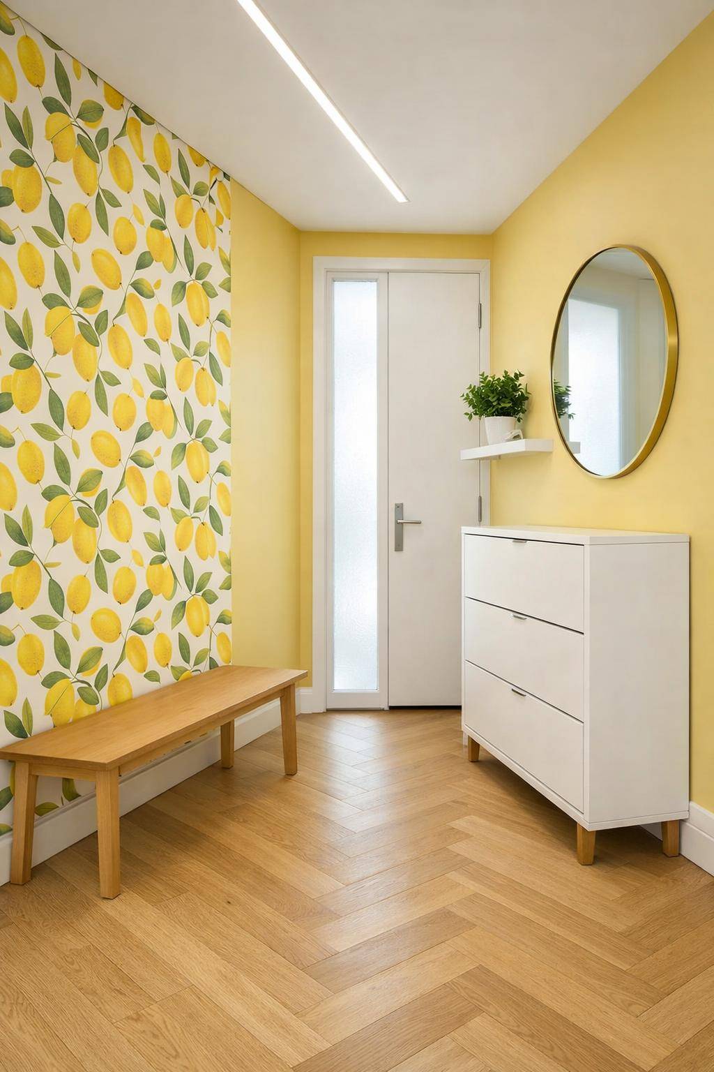 Flur in Gelb gestalten- Dekoriere mit fröhlichen Zitronenmotiven an der Wand
