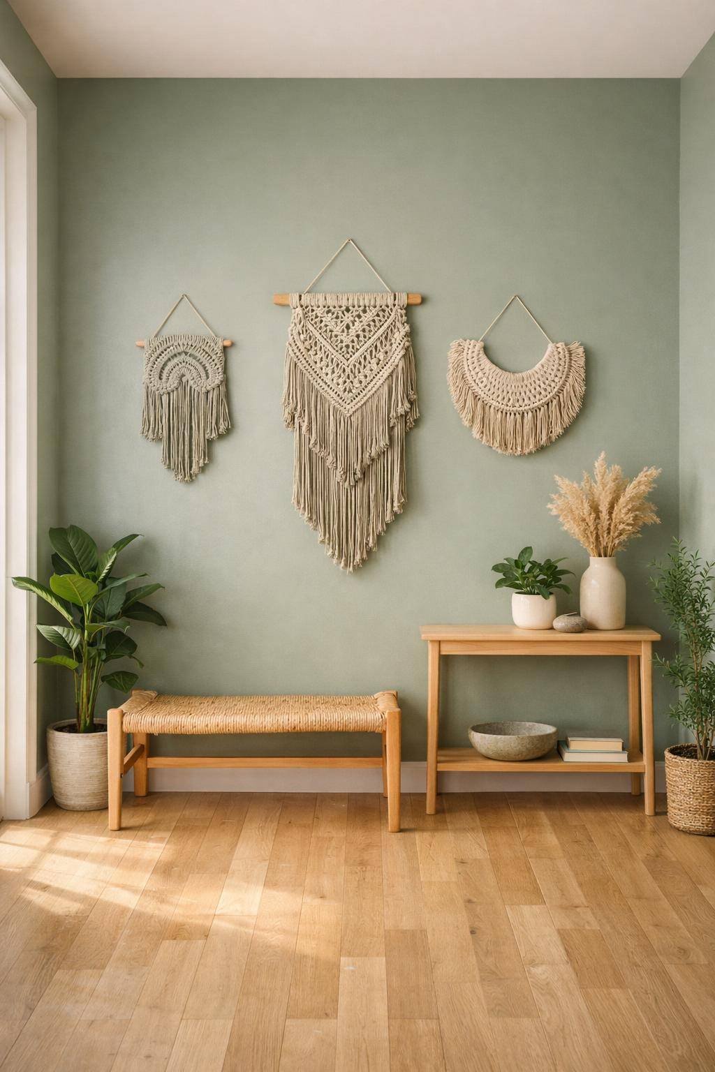 Flur in Grün gestalten- Erlebe handgemachte Makramees in Salbeigrün