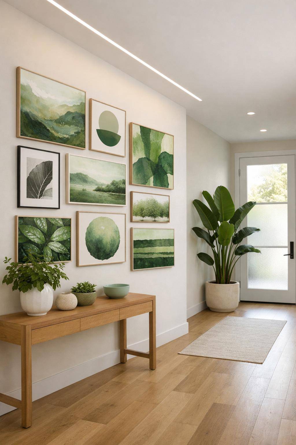 Flur in Grün gestalten- Hänge Bilder in grünen Tönen kunstvoll auf