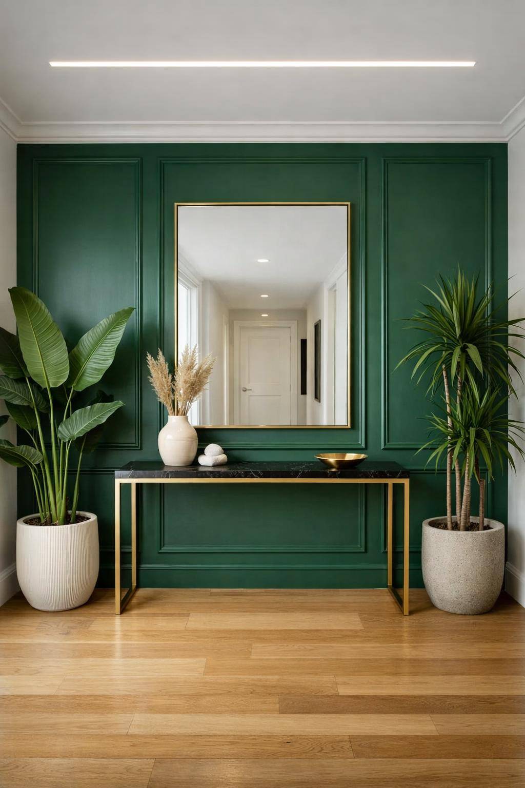 Flur in Grün gestalten- Integriere smaragdgrüne Wandpaneele als Hingucker