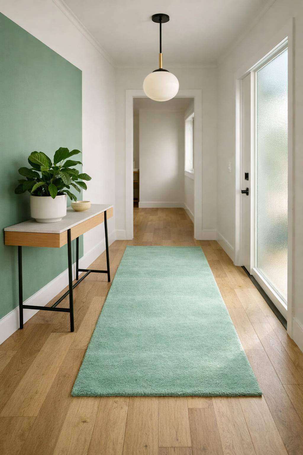 Flur in Grün gestalten- Lege einen mintfarbenen Läufer für Frische aus