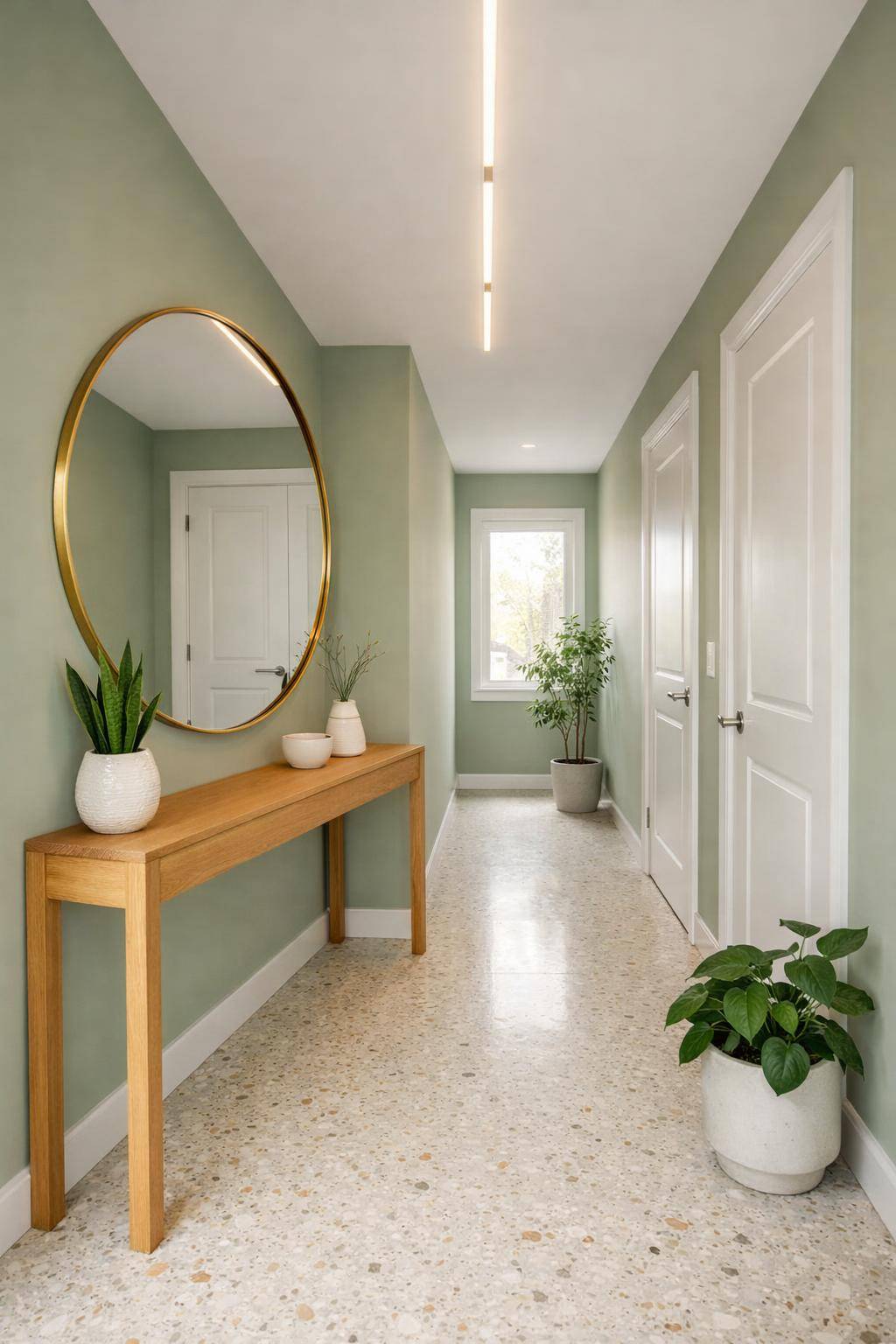 Flur in Grün gestalten- Setze auf salbeigrüne Wandfarbe für Frische