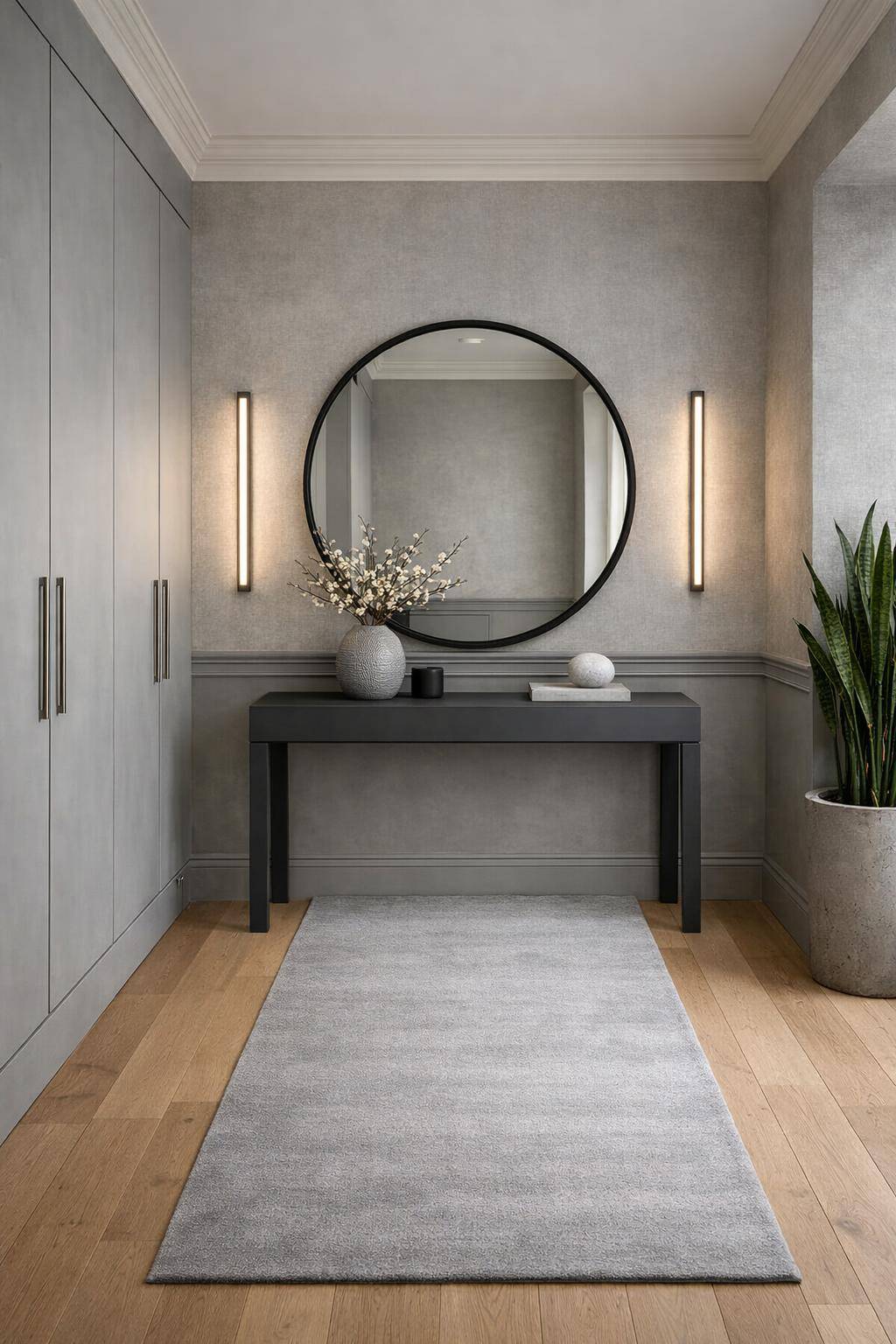 Flur in Grau gestalten-Wähle verschiedene Grautöne für mehr Tiefe