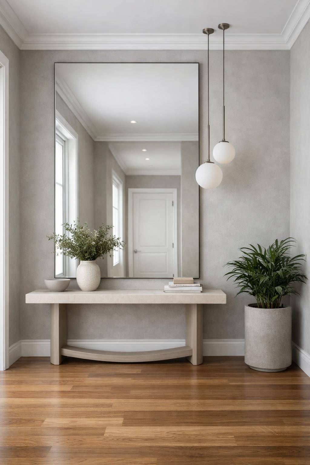 Flur in Grau gestalten- Hänge Spiegel auf für mehr Licht