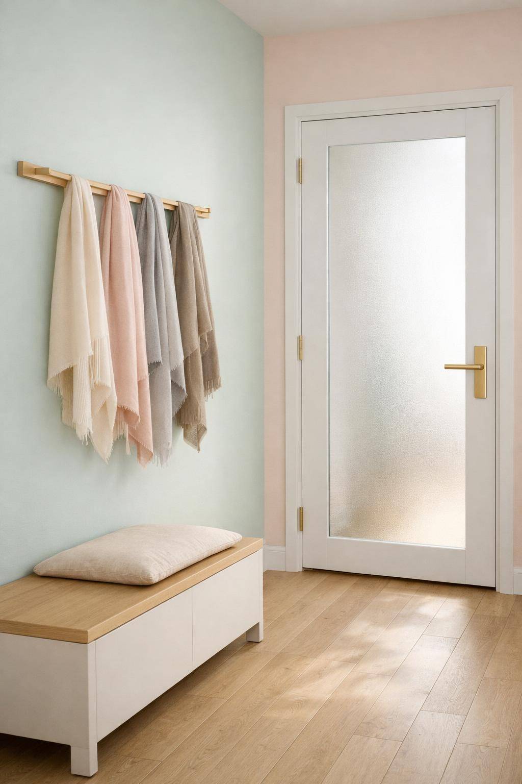 Flur in Pastelltönen- Drapiere leichte Cashmere-Schals in sanften Tönen