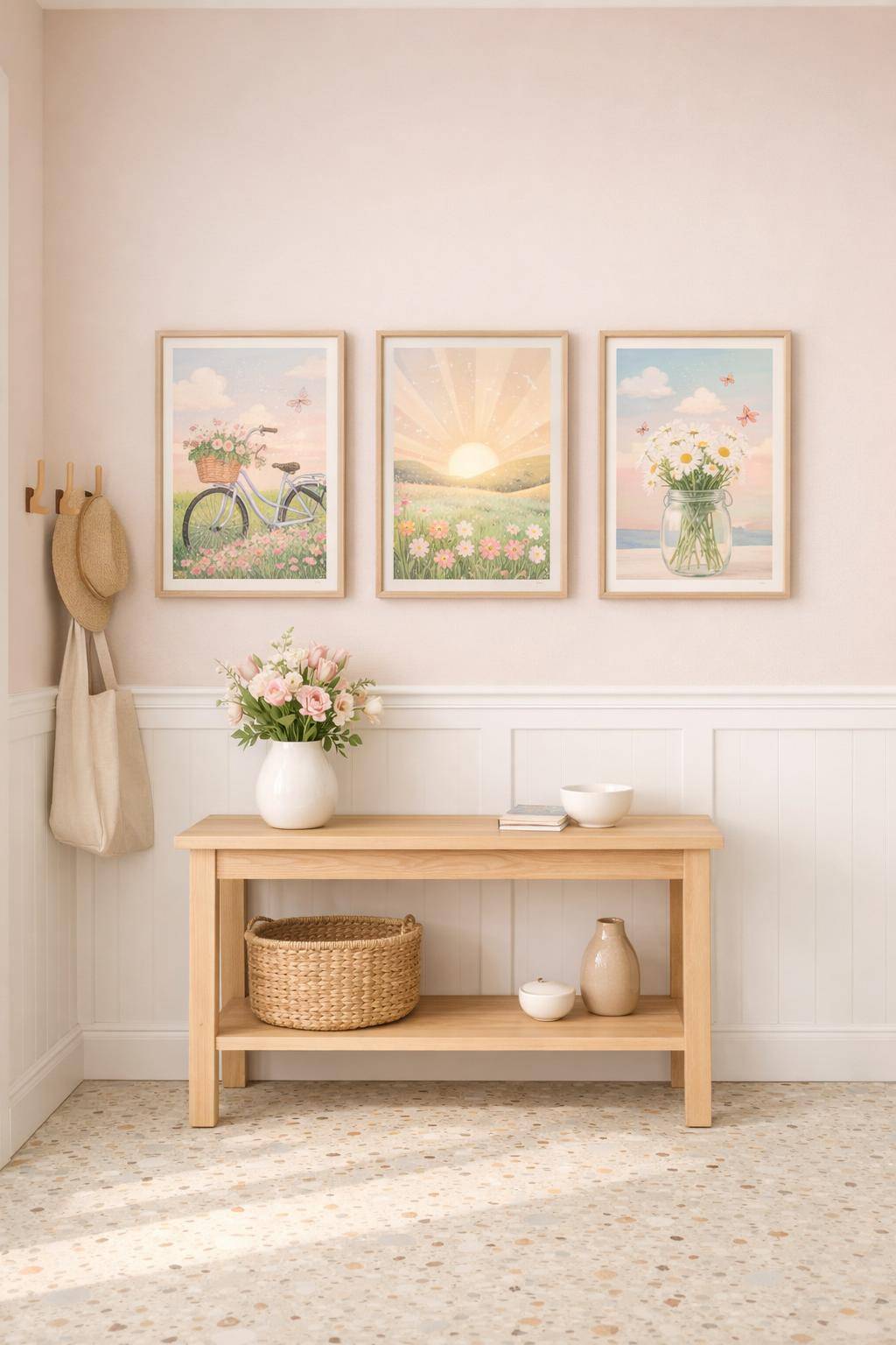 Flur in Pastelltönen- Mische frühlingshafte Pastellposter mit Sprüchen