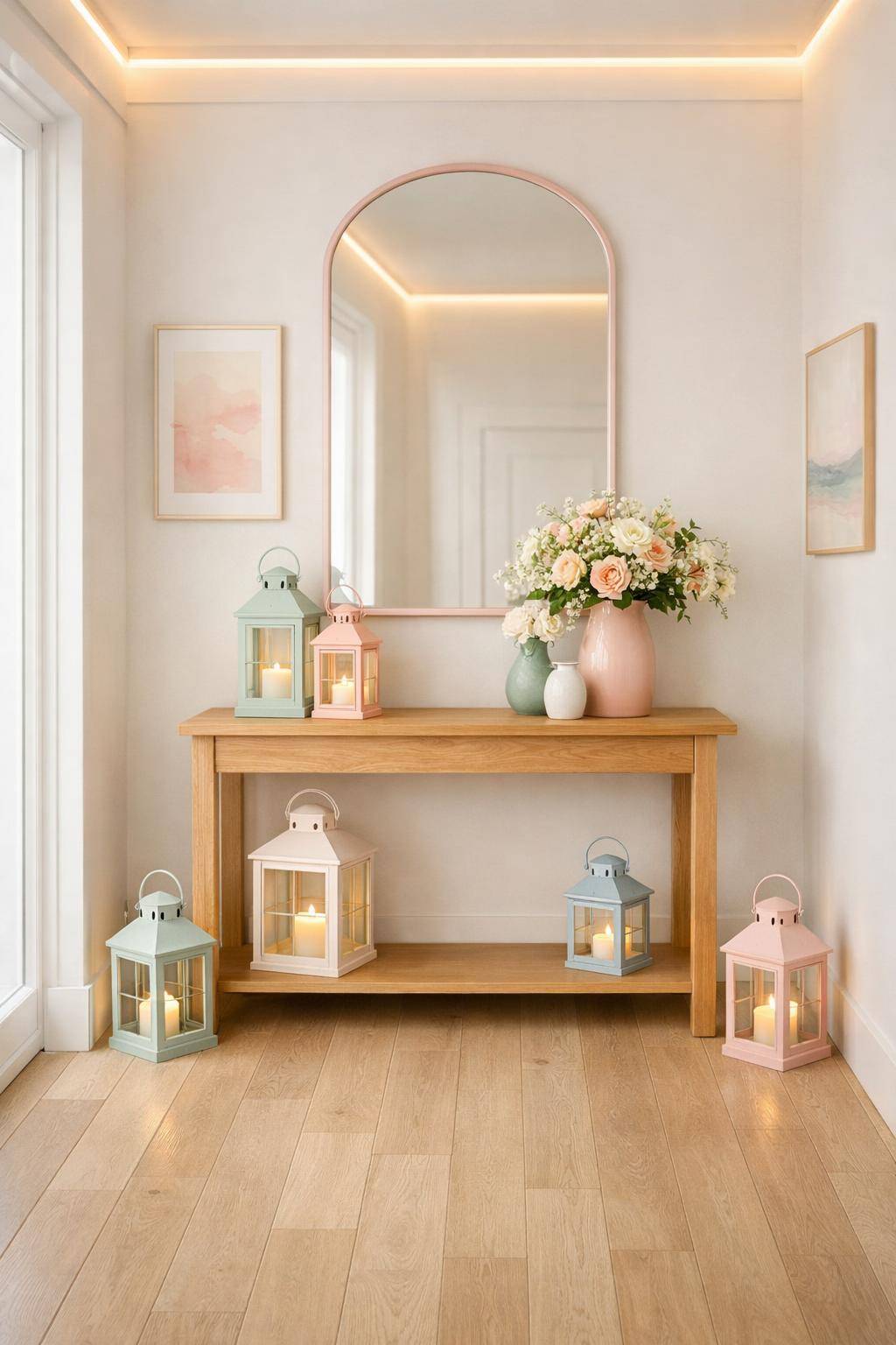 Flur in Pastelltönen- Verziere den Flur mit pastelligen Windlichtern