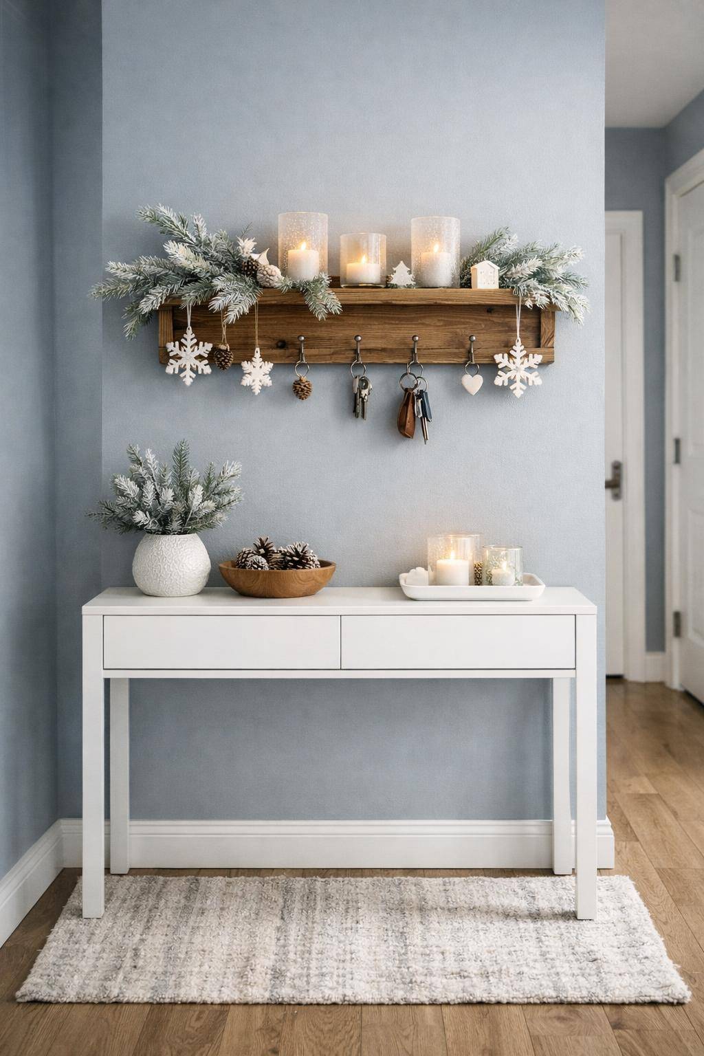Flur winterlich dekorieren- Betone dein Schlüsselbrett mit Wintermotiven