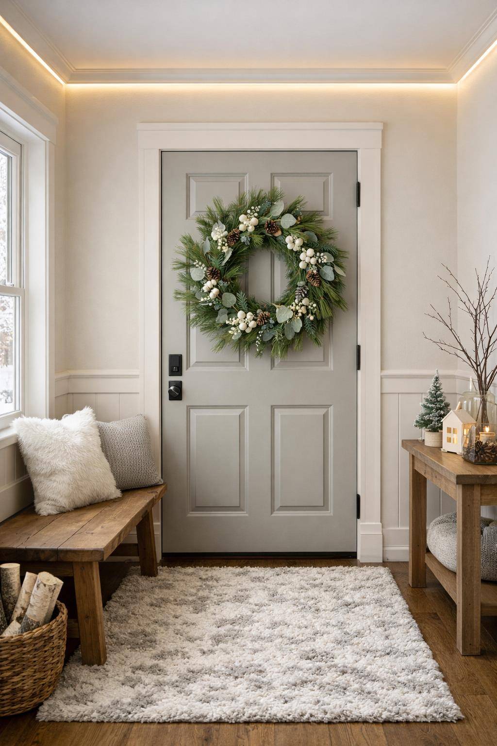 Flur winterlich dekorieren- Dekoriere mit winterlichen Türkränzen aus Naturmaterialien