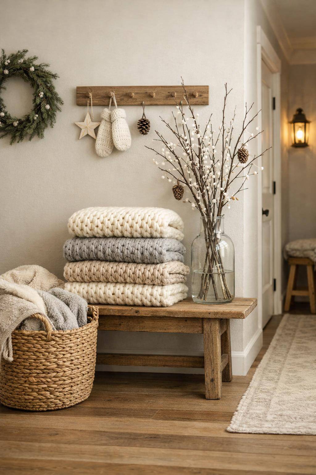 Flur winterlich dekorieren- Schmücke den Flur mit kuscheligen Wolldecken