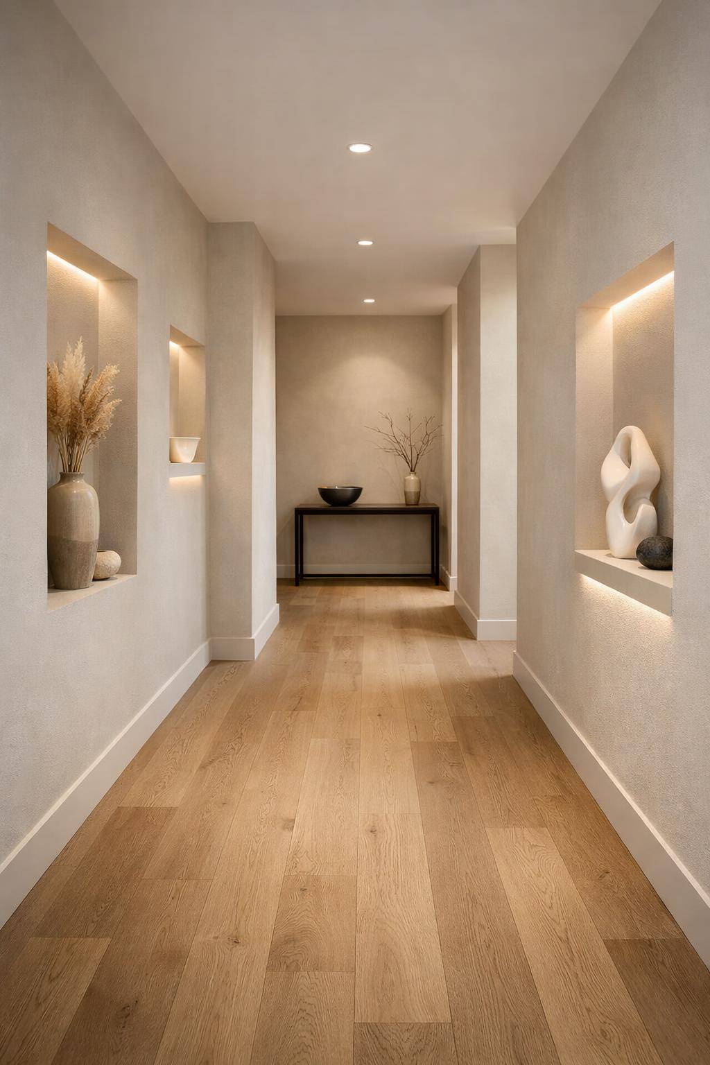 Flurbeleuchtung Ideen- Bringe indirekte Lichtleisten an Wandnischen an