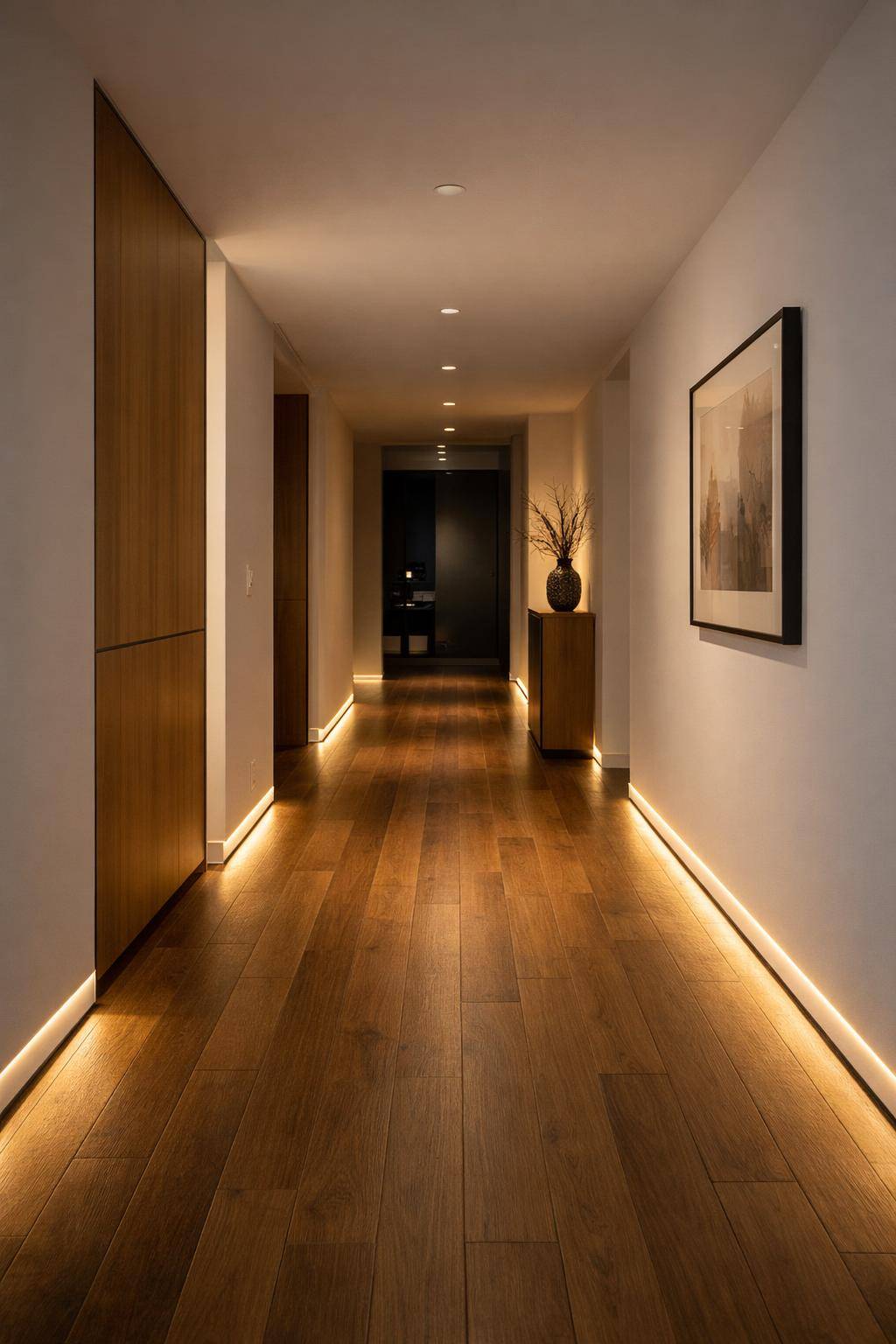 Flurbeleuchtung Ideen- Erhelle den Boden mit indirekter Sockelbeleuchtung