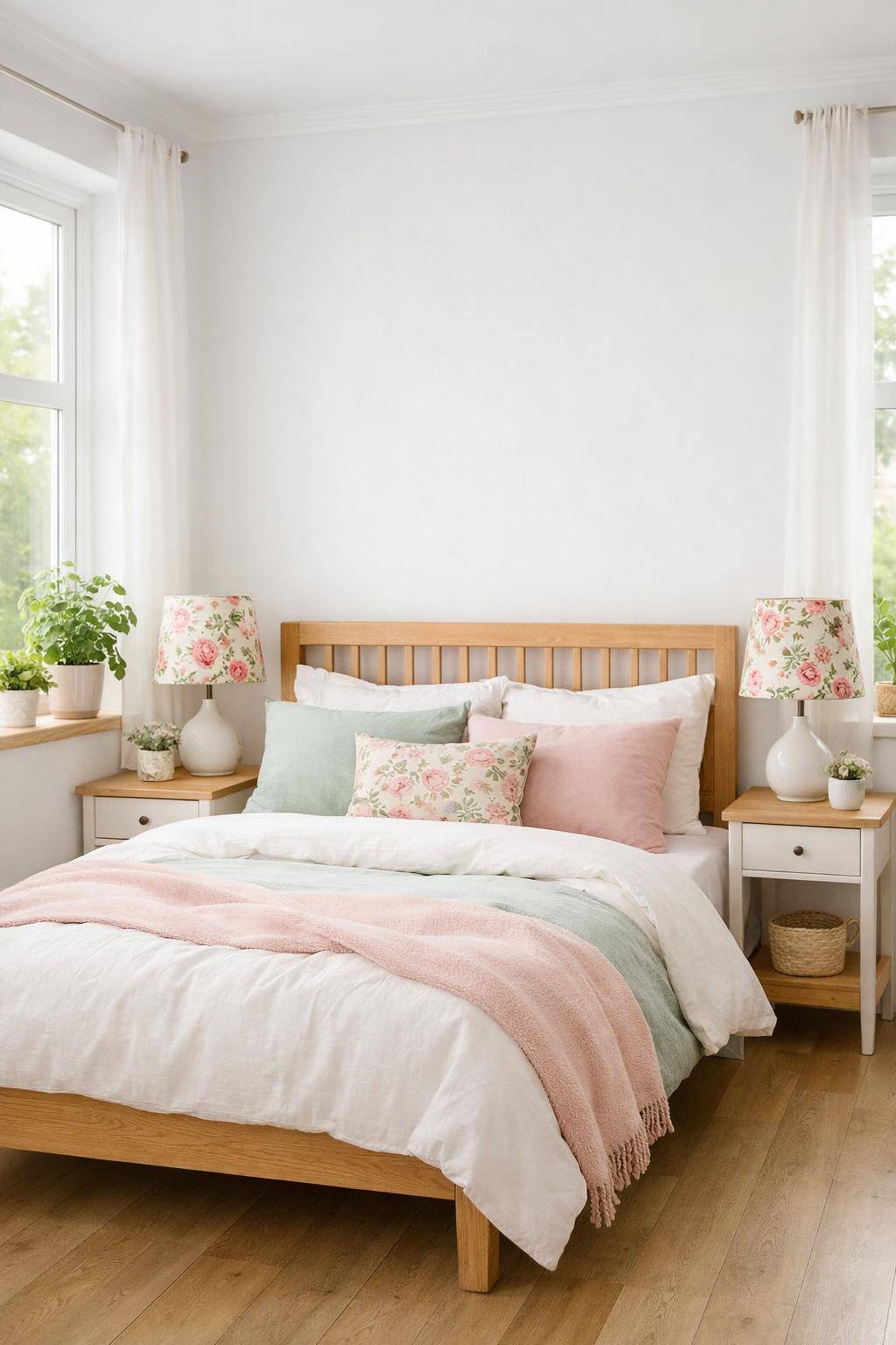 Frühlingsdeko-Ideen fürs Schlafzimmer- Erneuere Lampenschirme mit floralen Mustern