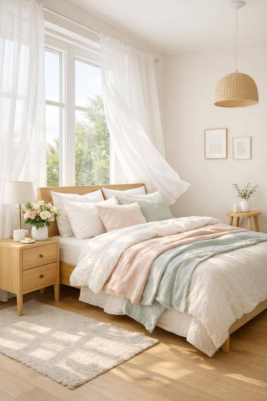 Frühlingsdeko-Ideen fürs Schlafzimmer- Hänge leichte Vorhänge ans Fenster