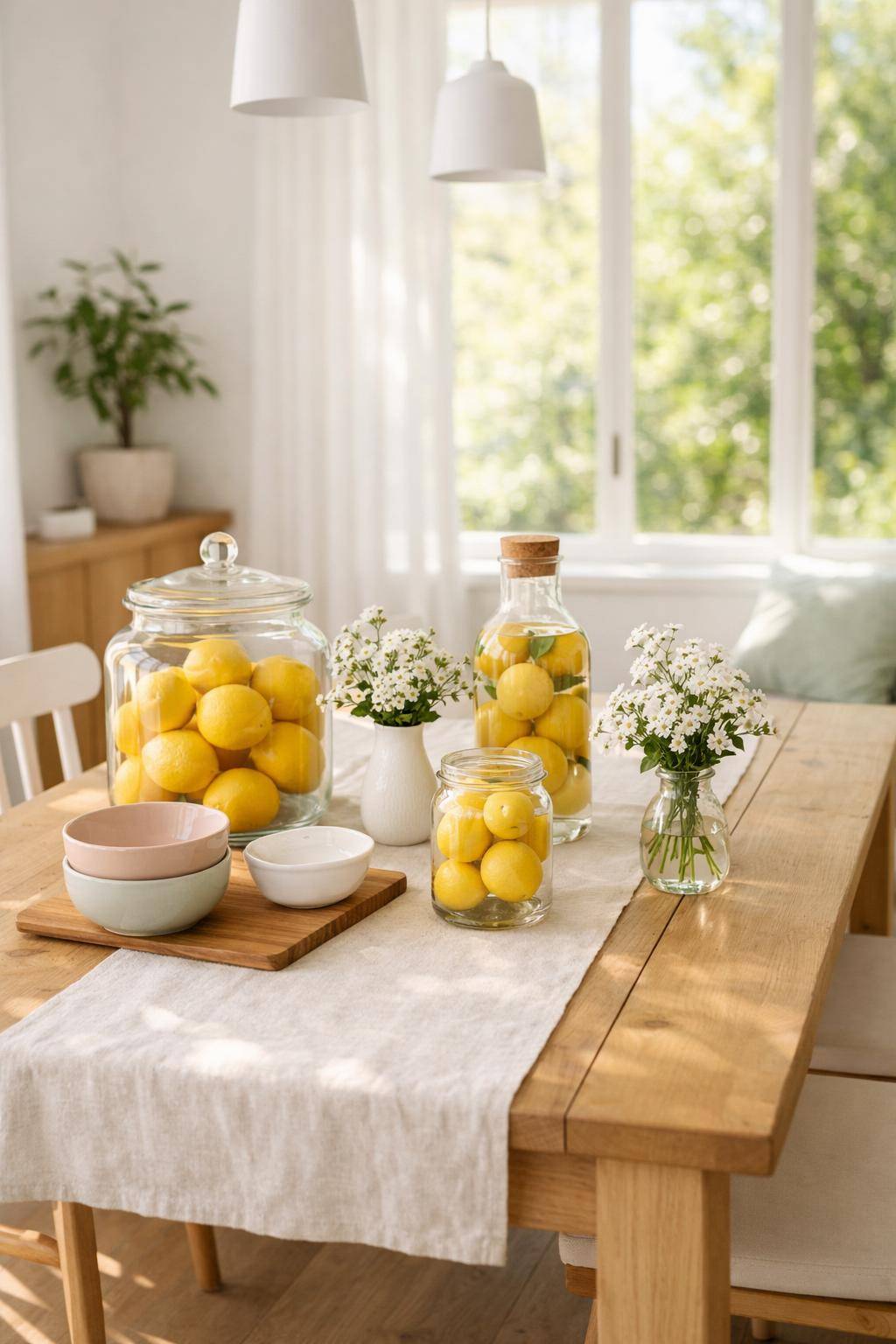 Frühlingsdeko im Esszimmer- Verteile duftende Zitronen als frische Hingucker