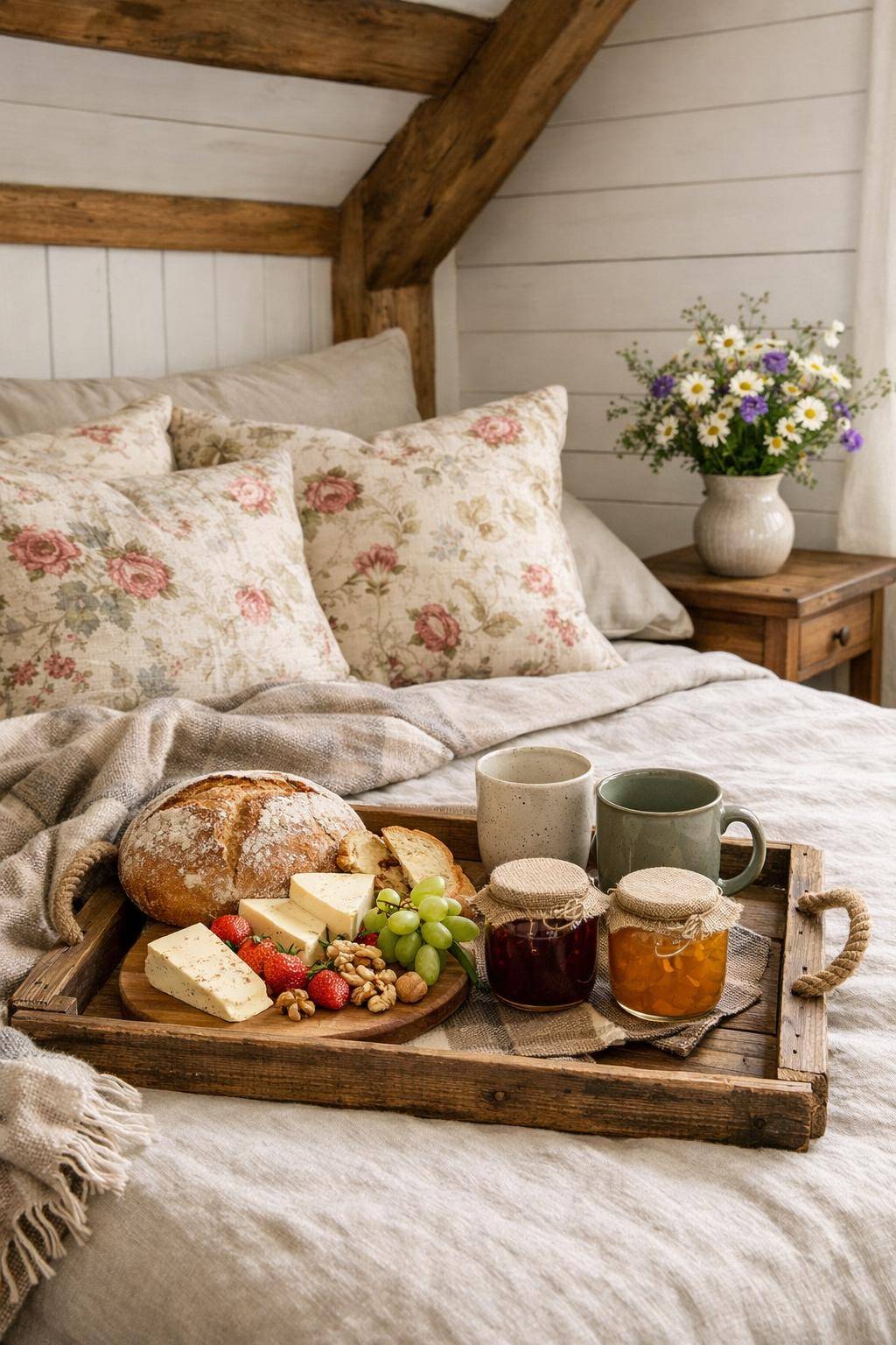 Gästezimmer im Landhausstil- Arrangiere ein Tablett mit regionalen Leckereien