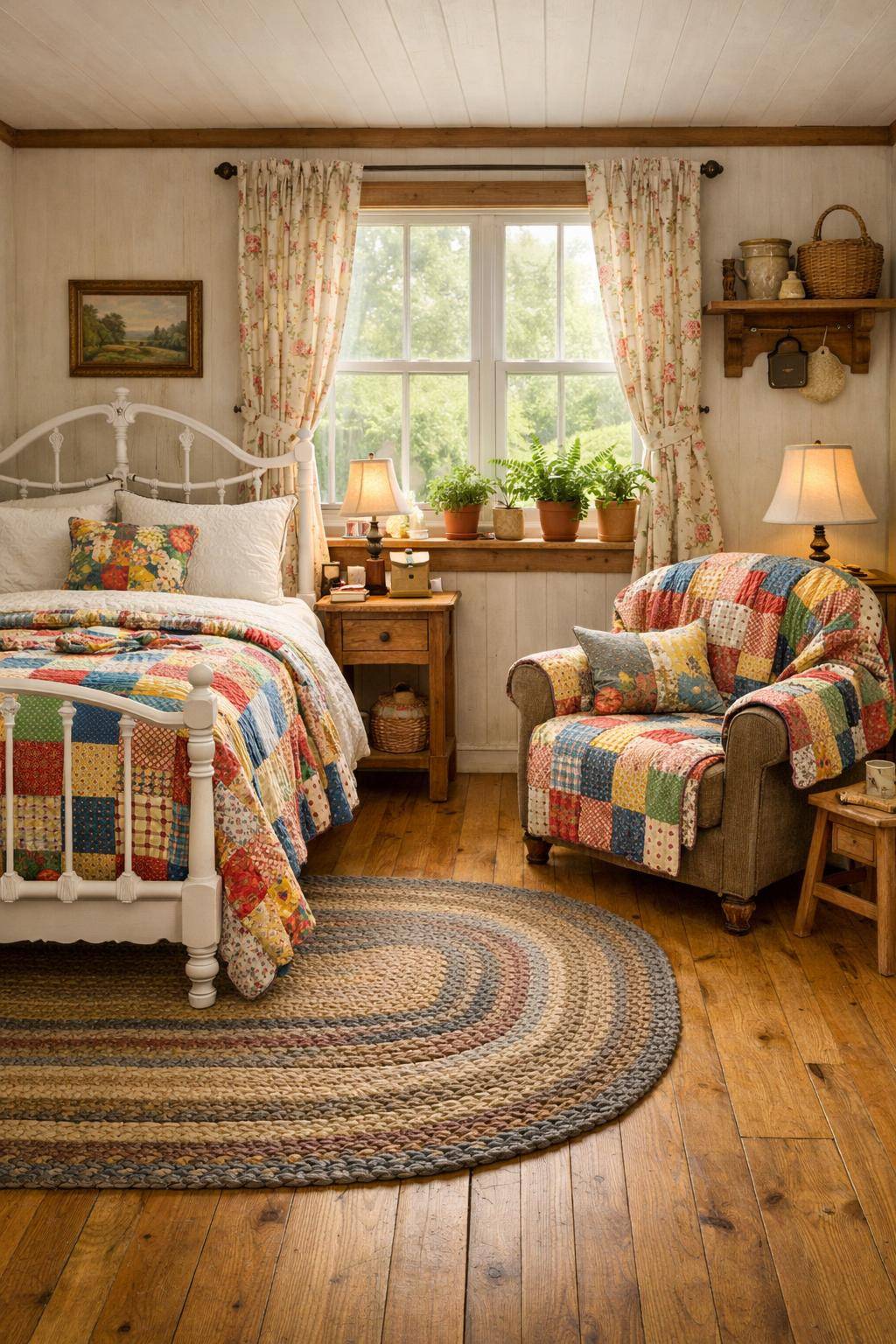 Gästezimmer im Landhausstil- Ergänze fröhliche, bunte Patchworkdecken