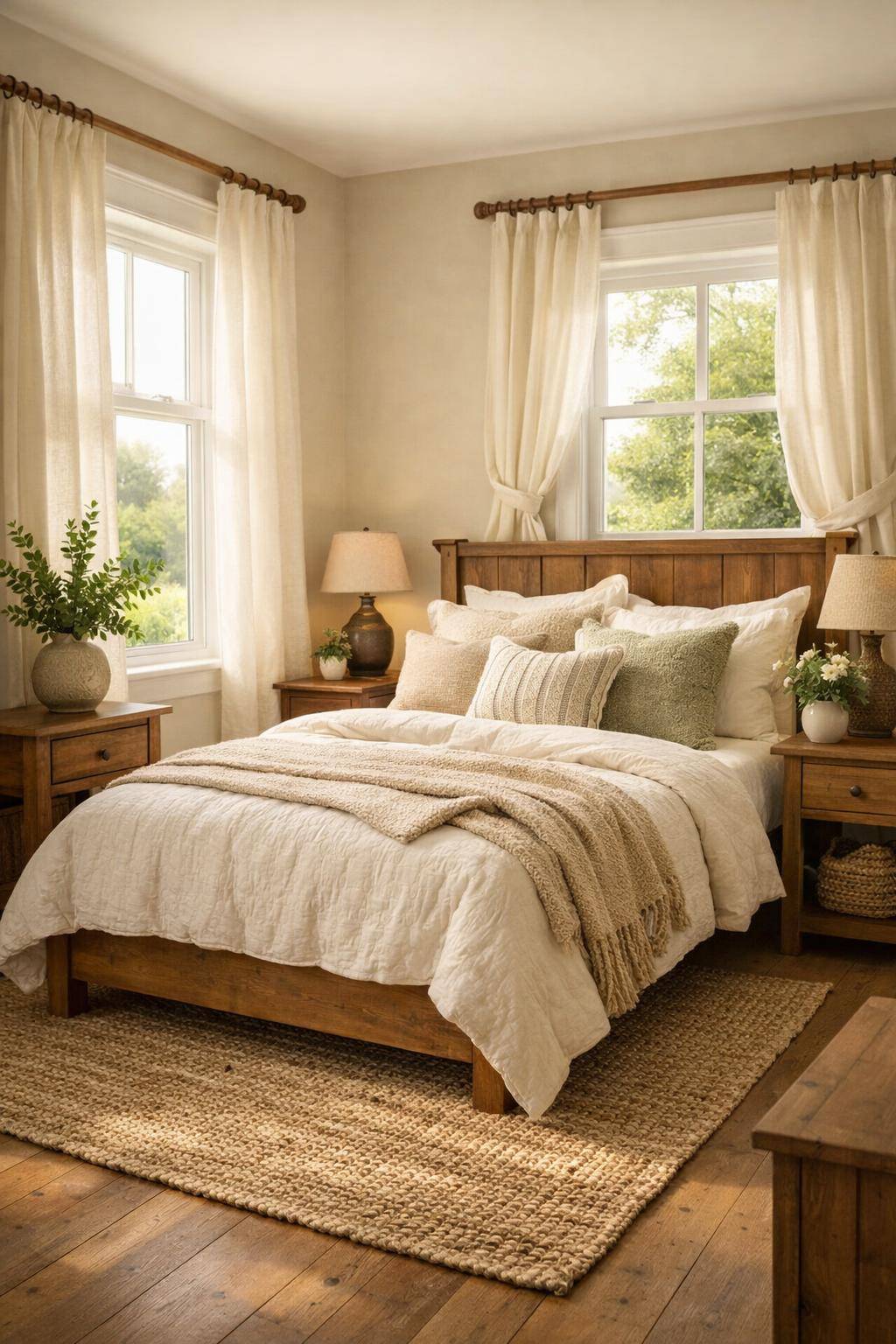 Gästezimmer im Landhausstil- Installiere Gardinen aus Leinen oder Baumwolle