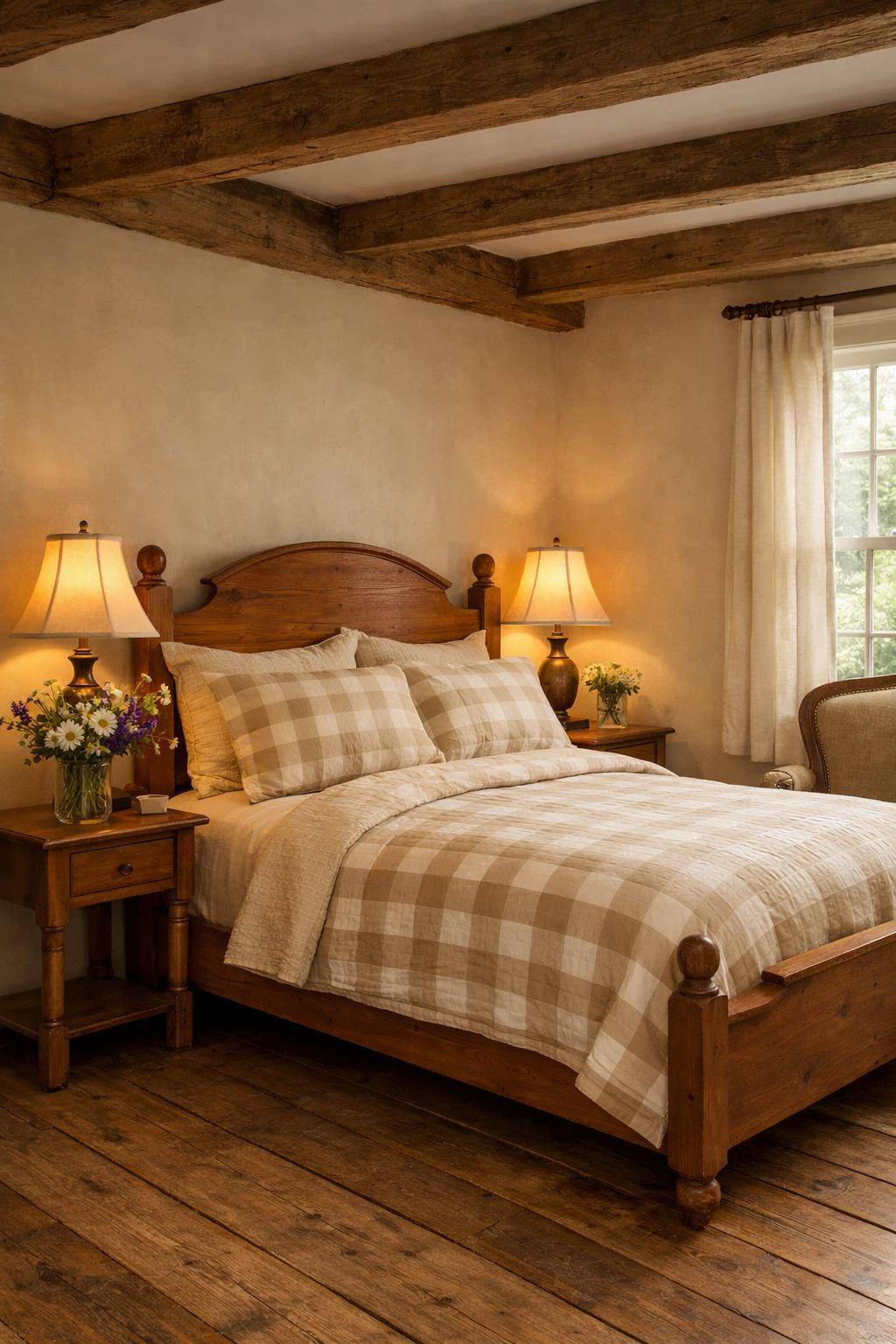 Gästezimmer im Landhausstil- Kombiniere antike Lampen mit warmem Licht