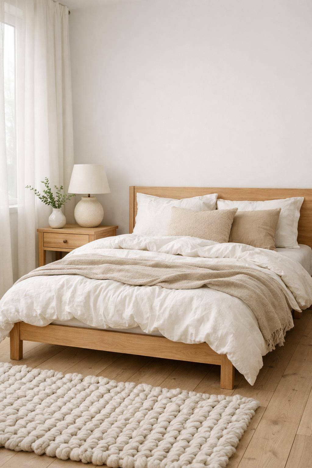 Gästezimmer im Scandi-Look- Ergänze einen kuscheligen Wollteppich