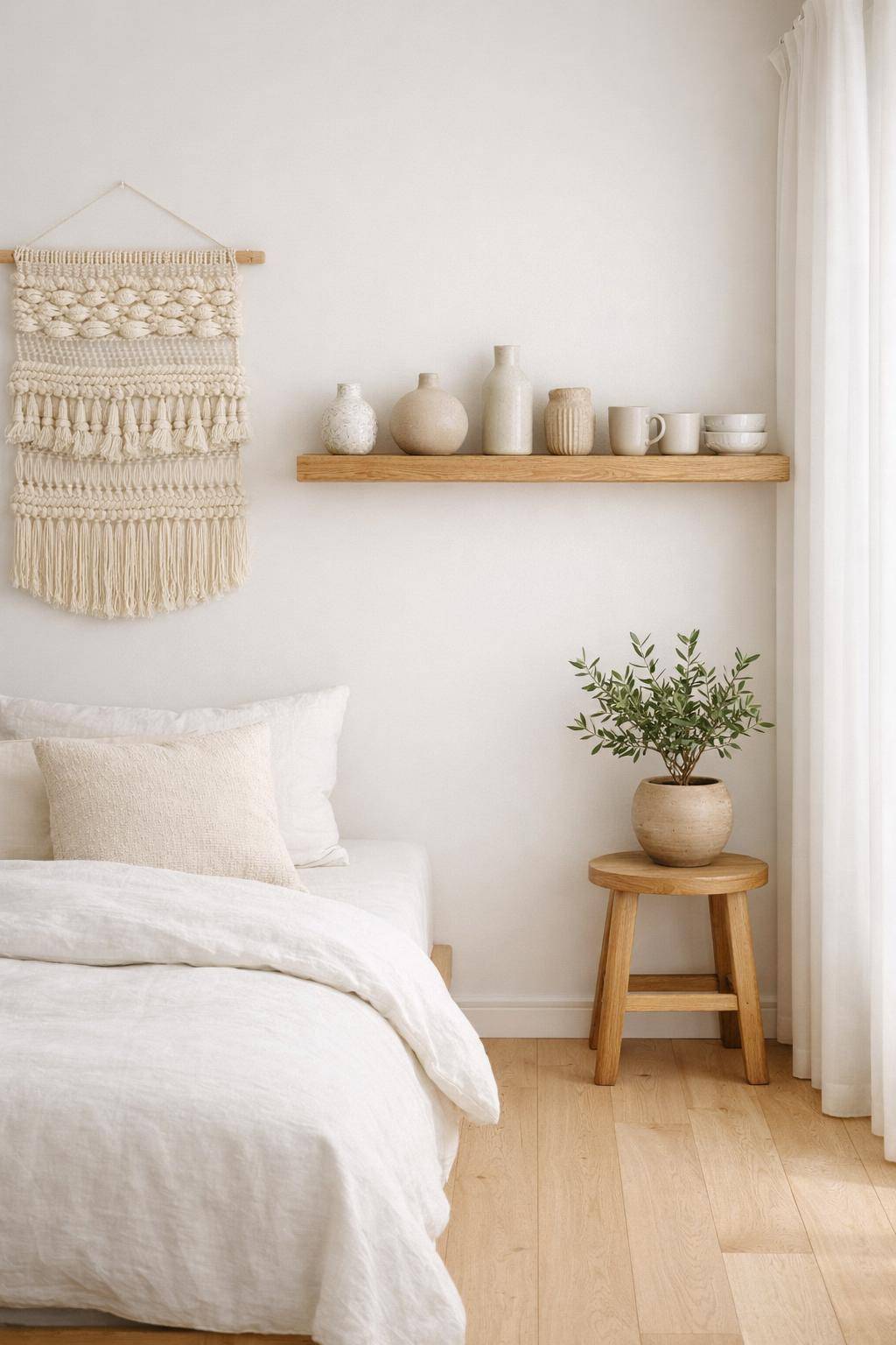 Gästezimmer im Scandi-Look- Lege handgemachte Keramik bereit