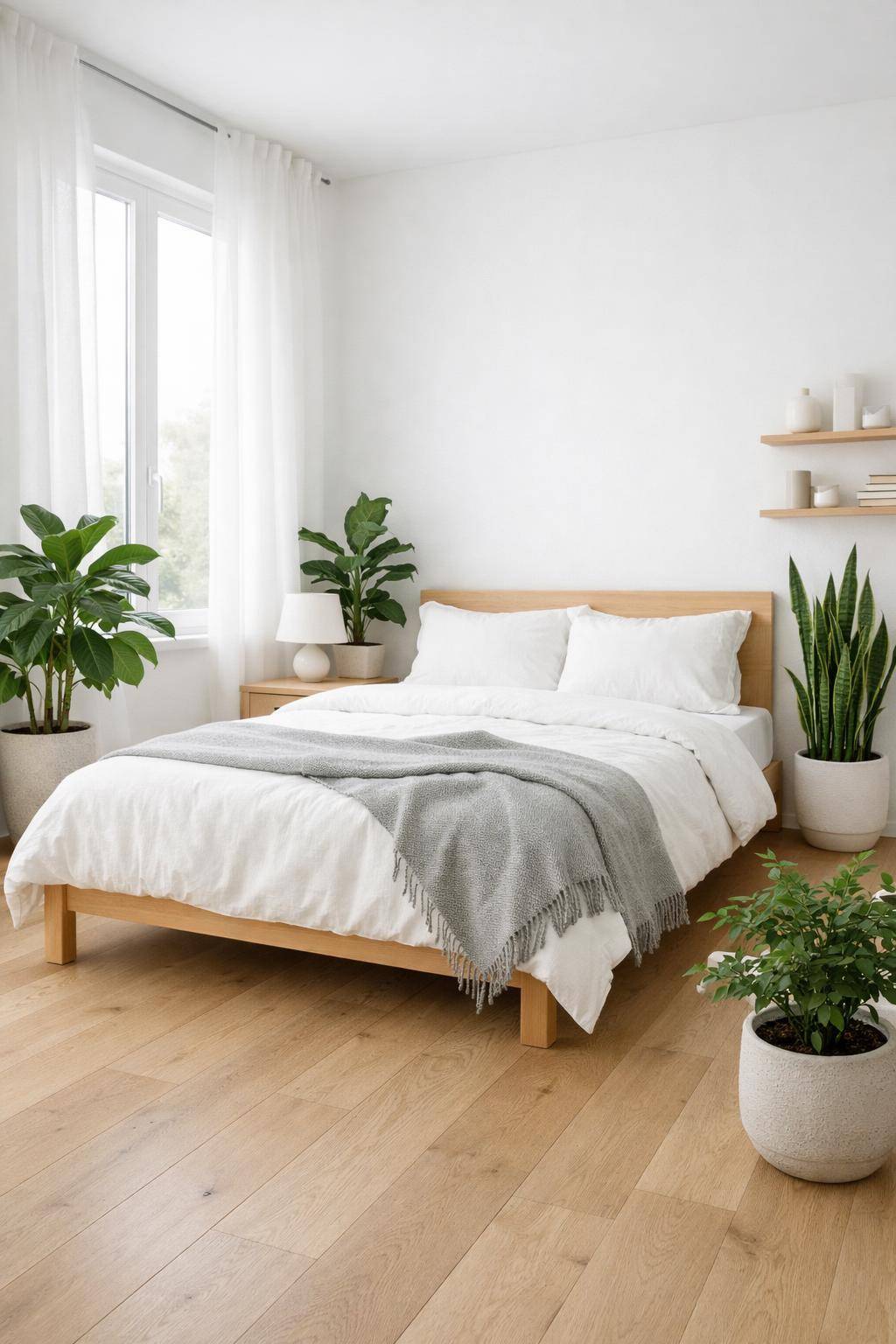 Gästezimmer im Scandi-Look- Pflanze grüne Zimmerpflanzen für Frische