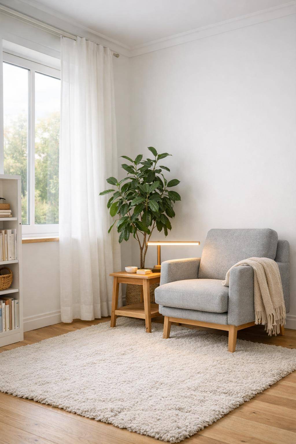 Gästezimmer im Scandi-Look- Stelle eine minimalistische Leselampe auf