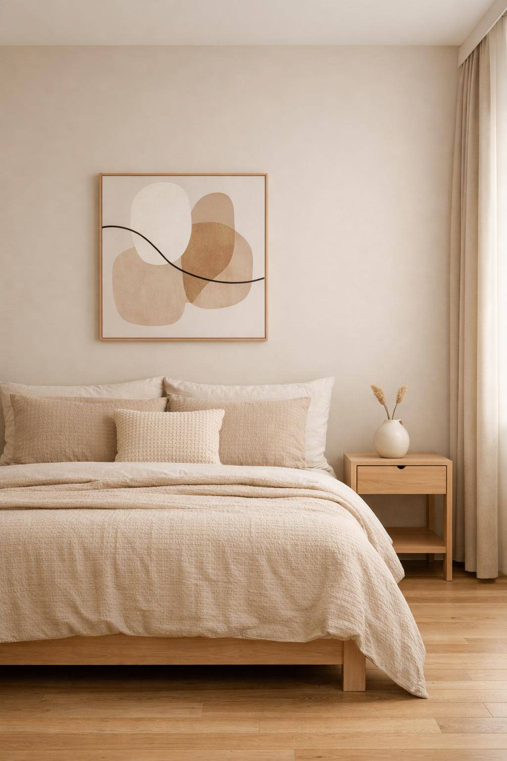 Gästezimmer in Beige- Begrenze Dekorationen für minimalistischen Look