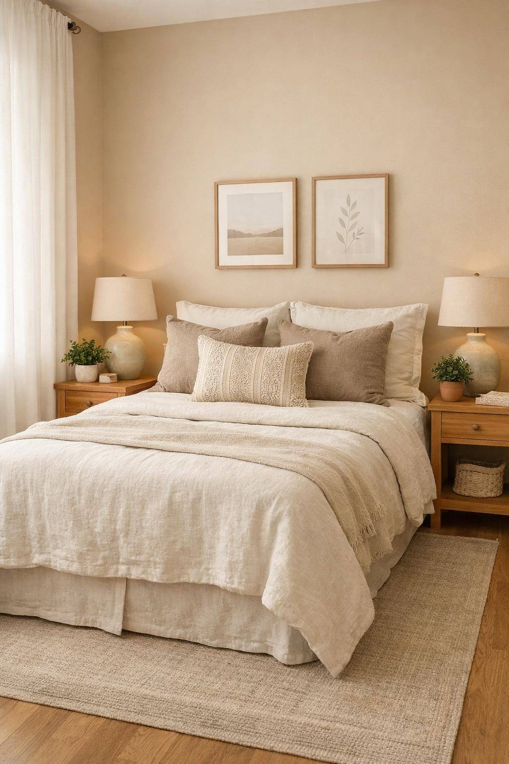 Gästezimmer in Beige- Dekoriere mit dekorativen Kissen in Cremetönen