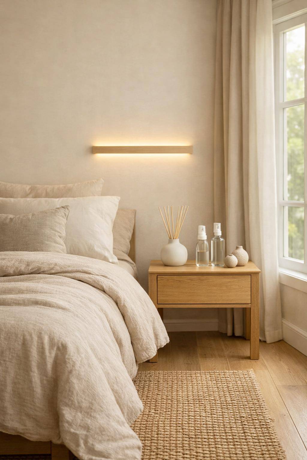 Gästezimmer in Beige- Verteile Duftelemente für einladende Stimmung