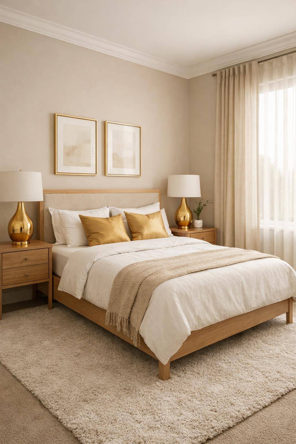 Gästezimmer in Beige- Wähle goldene Akzente für Eleganz