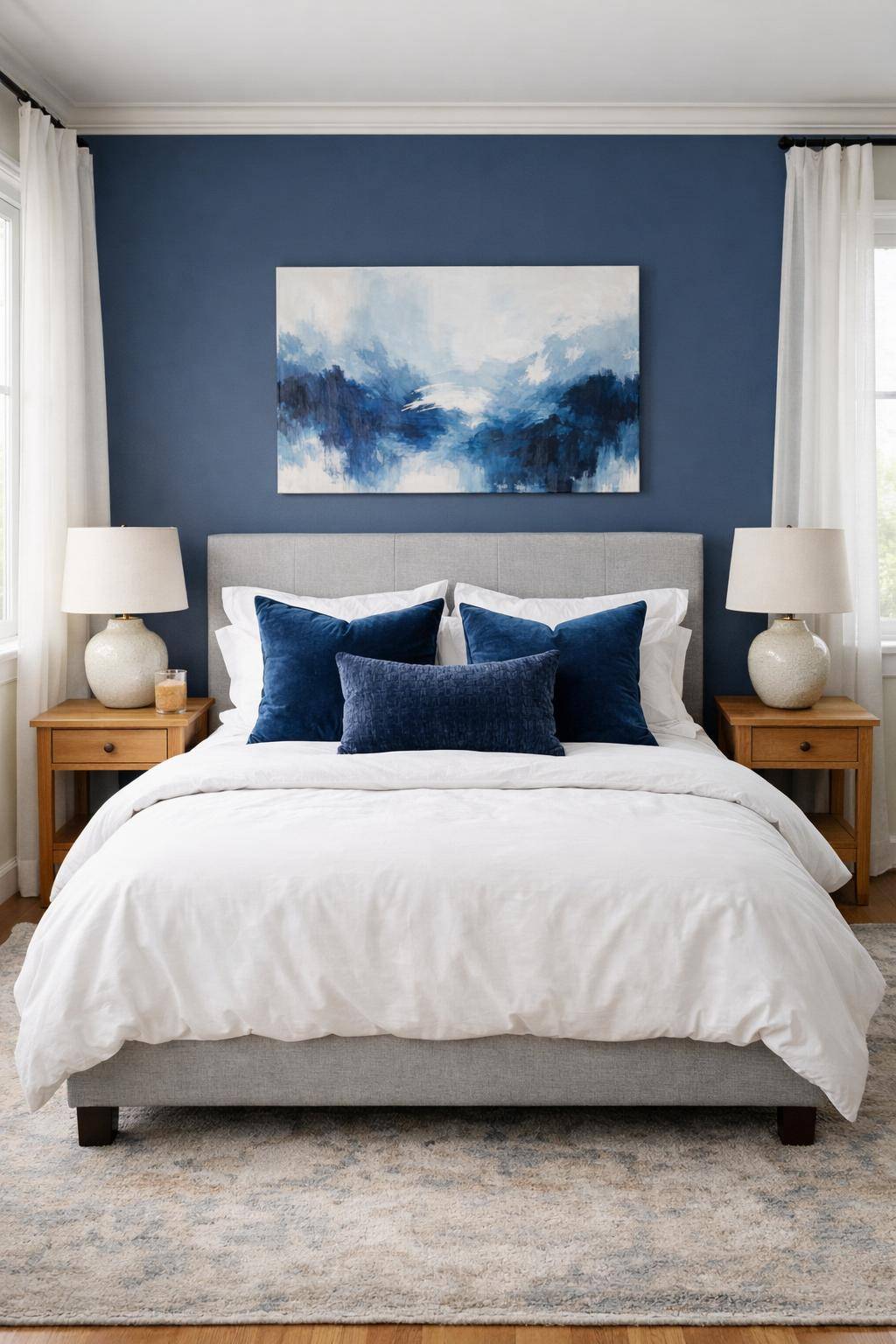 Gästezimmer in Blau-Setze auf samtige blaue Kissen