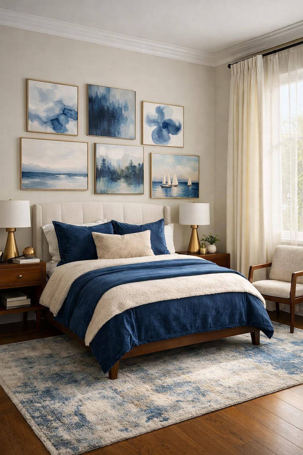 Gästezimmer in Blau- Arrangiere Kunstwerke in Blauschattierungen