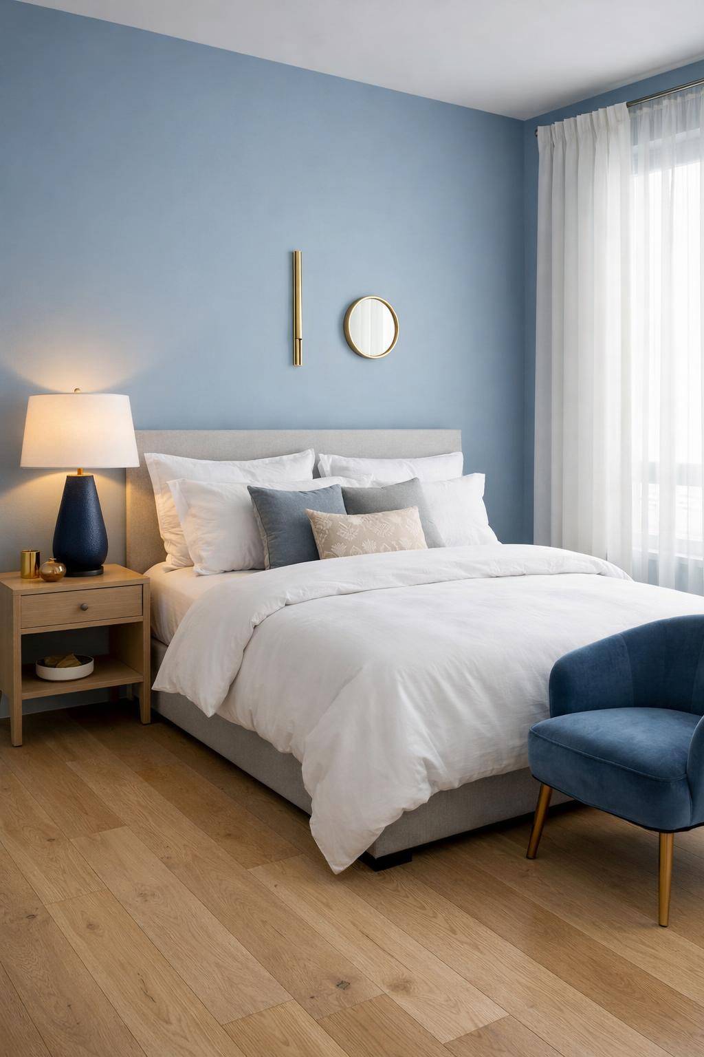 Gästezimmer in Blau- Beleuchte sanft mit einer blauen Lampe