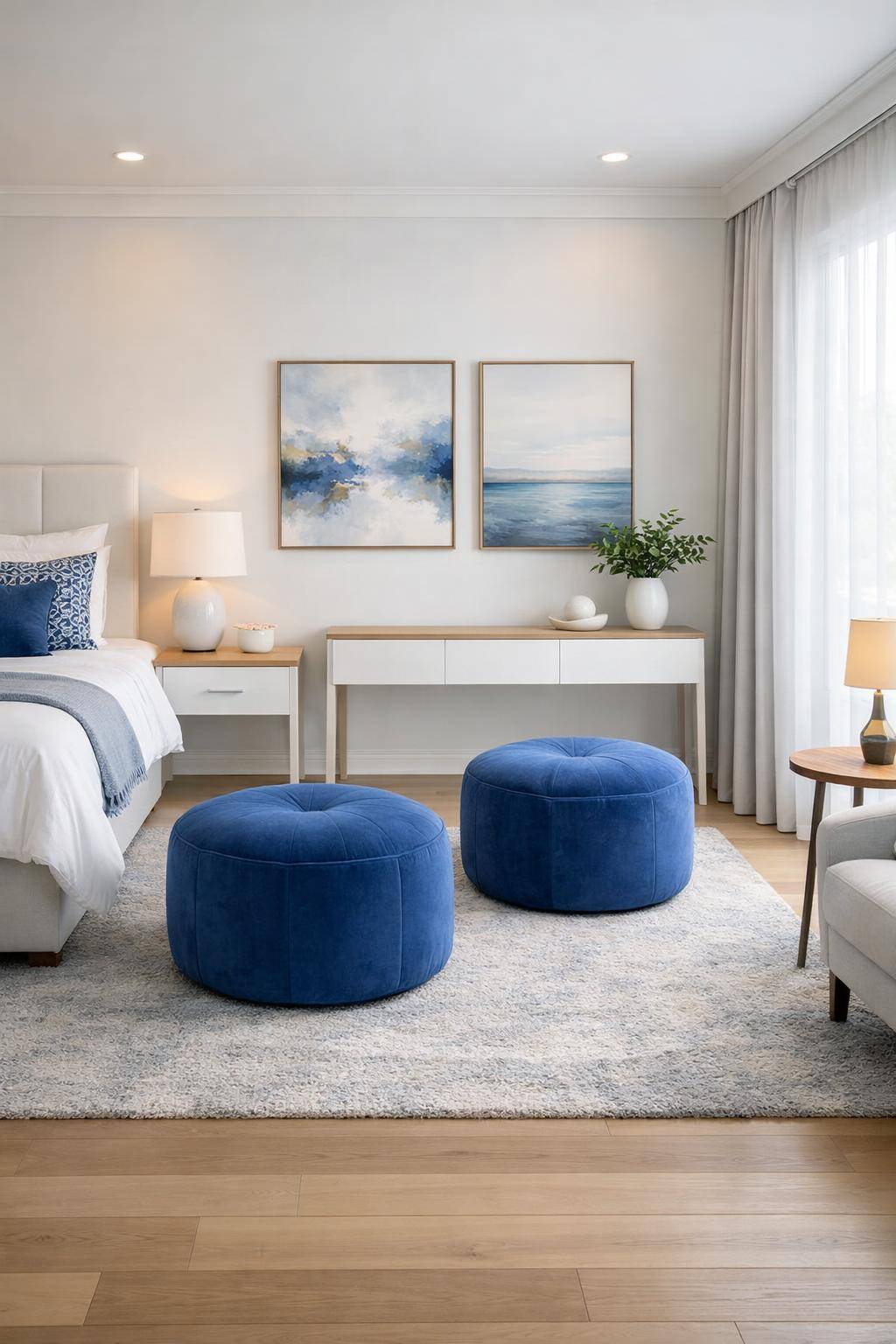 Gästezimmer in Blau- Ergänze das Zimmer mit blauen Poufs