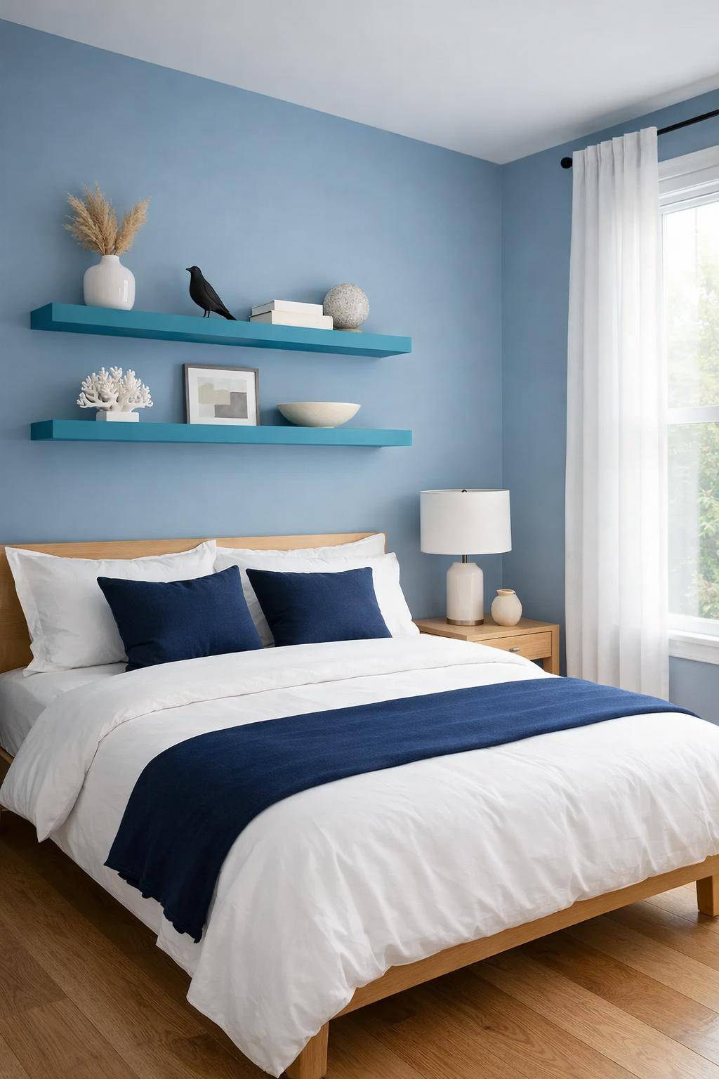 Gästezimmer in Blau- Nutze Wandregale in Türkis für Highlights