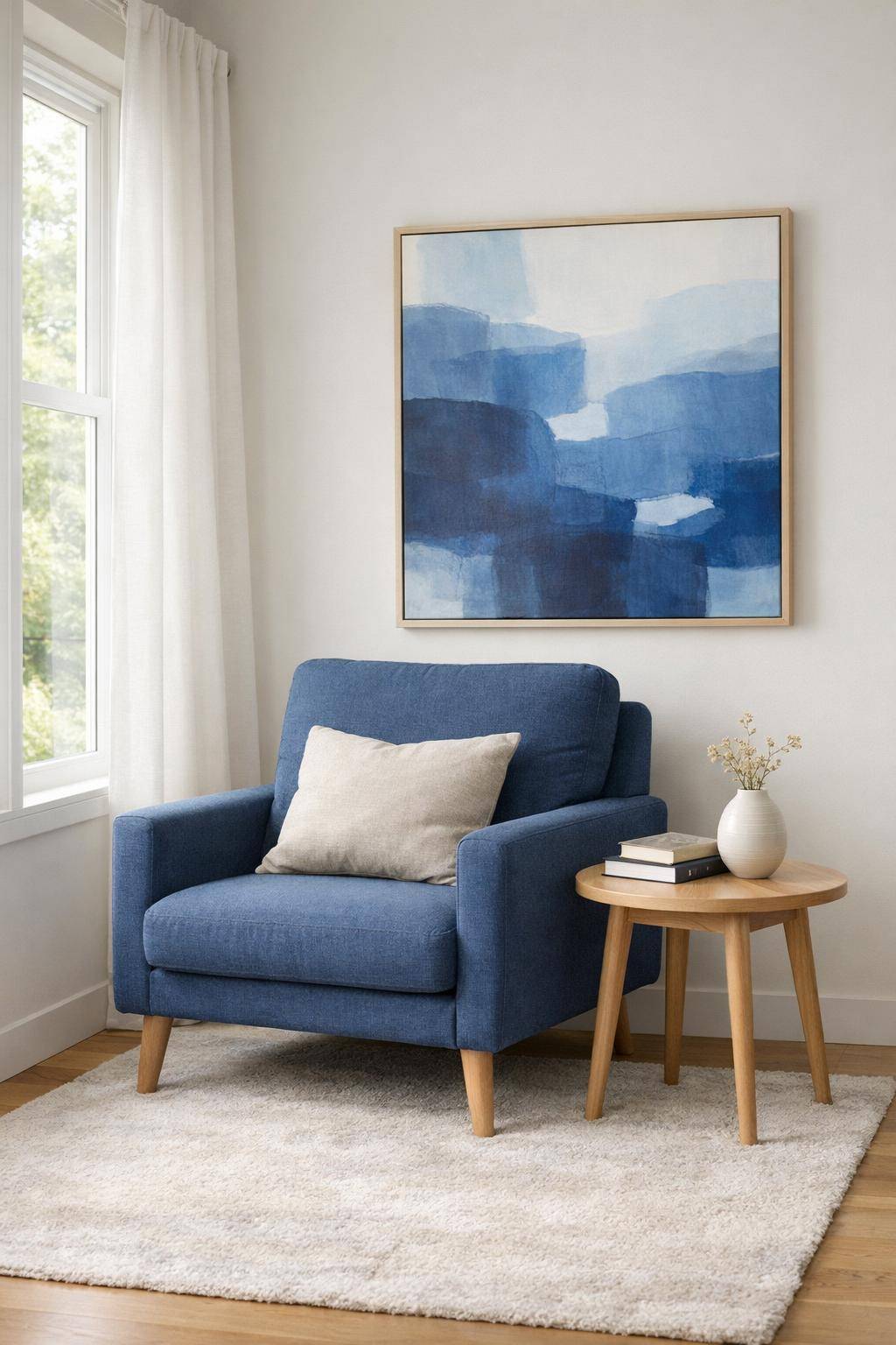 Gästezimmer in Blau- Schaffe eine Leseecke mit blauem Sessel