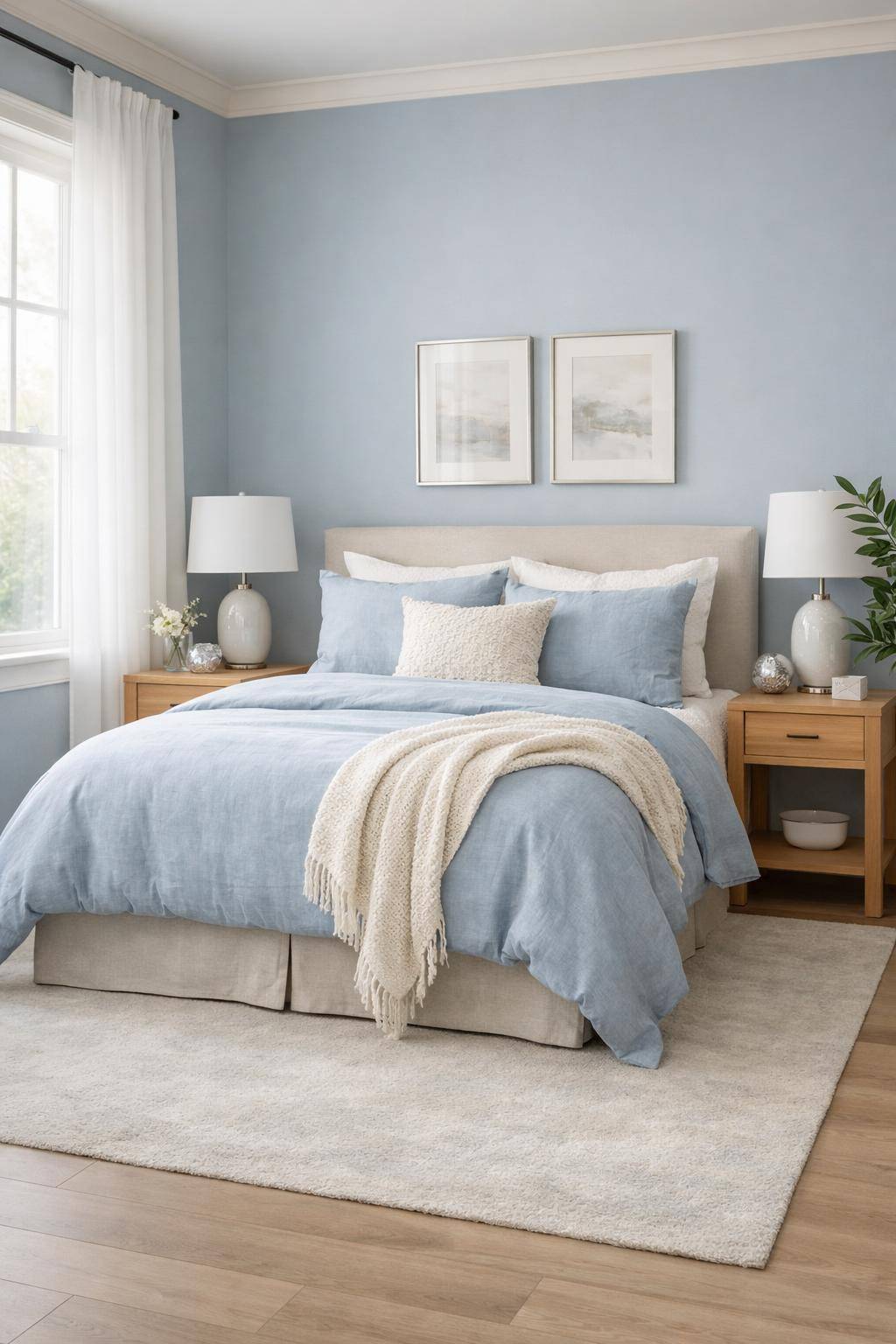 Gästezimmer in Blau- Setze auf Leinenbettwäsche in Hellblau