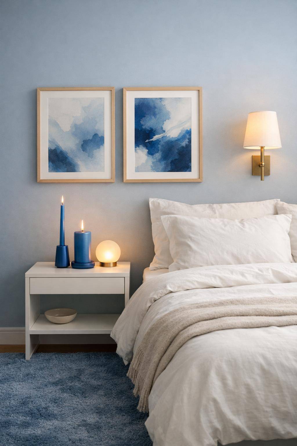 Gästezimmer in Blau- Verwende blaue Kerzen für Stimmung