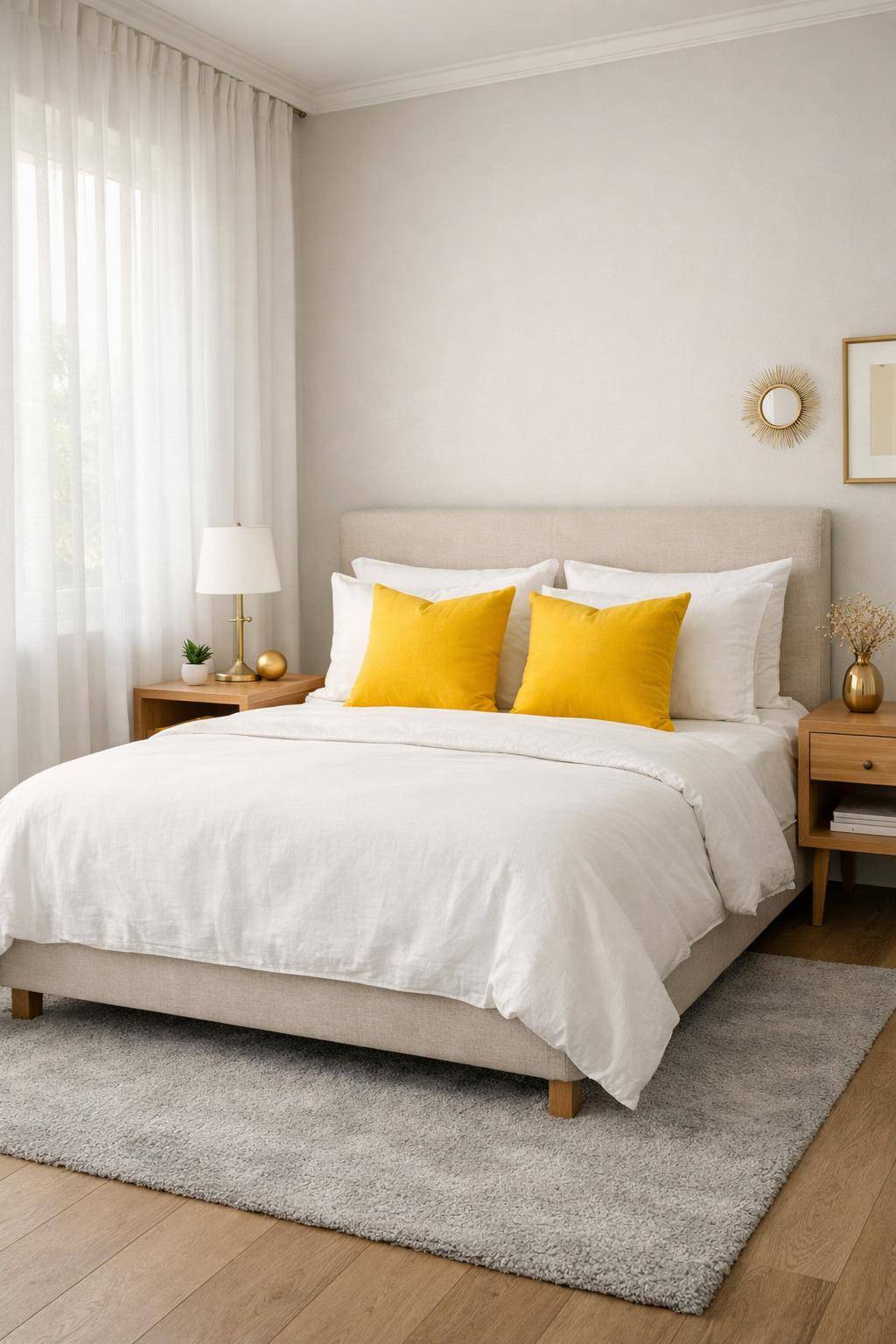 Gästezimmer in Gelb-Setze sonnengelbe Kissen als Eyecatcher ein