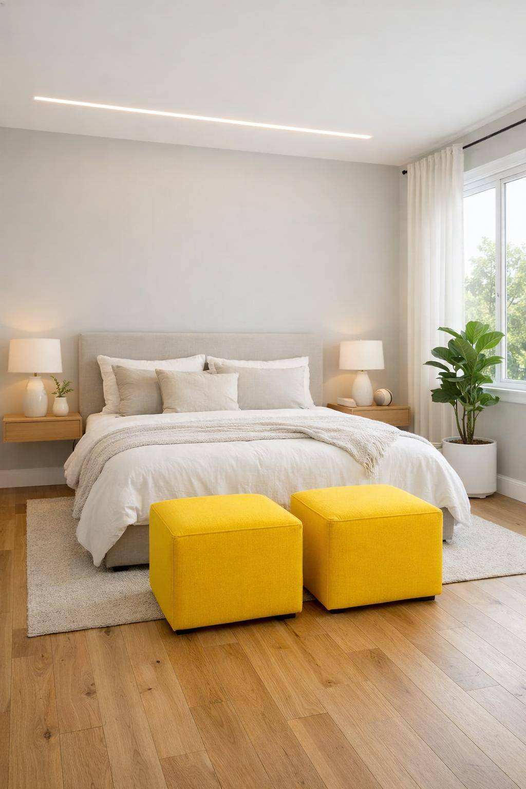 Gästezimmer in Gelb- Lass sonnengelbe Hocker Lebensfreude versprühen